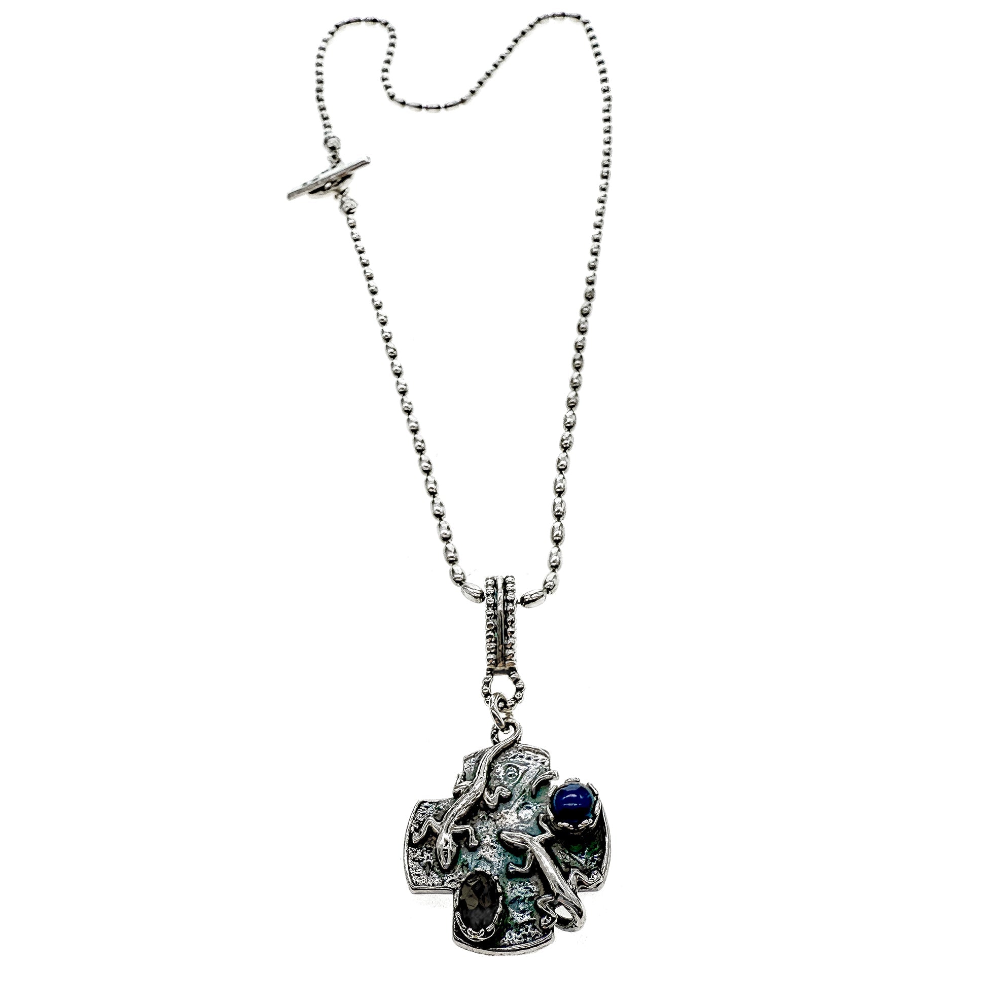 Dark Lizard Cross Necklace – Sterling Silver – Gem Kingdom