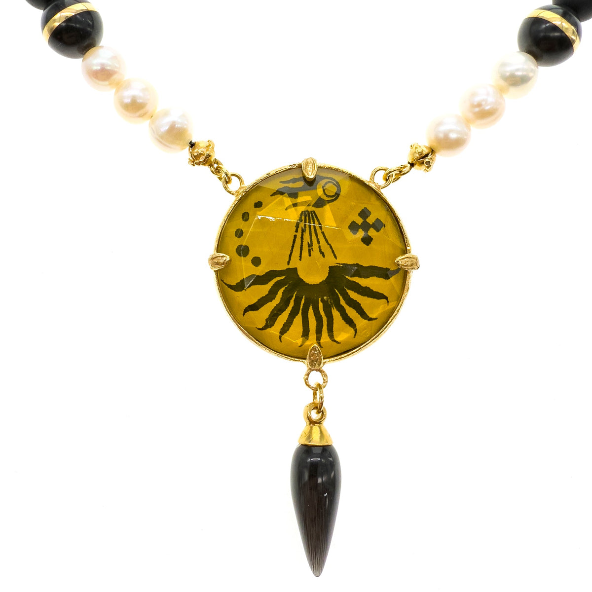 Zwart-Gele Kristallen Ketting – Verguld – Gem Kingdom