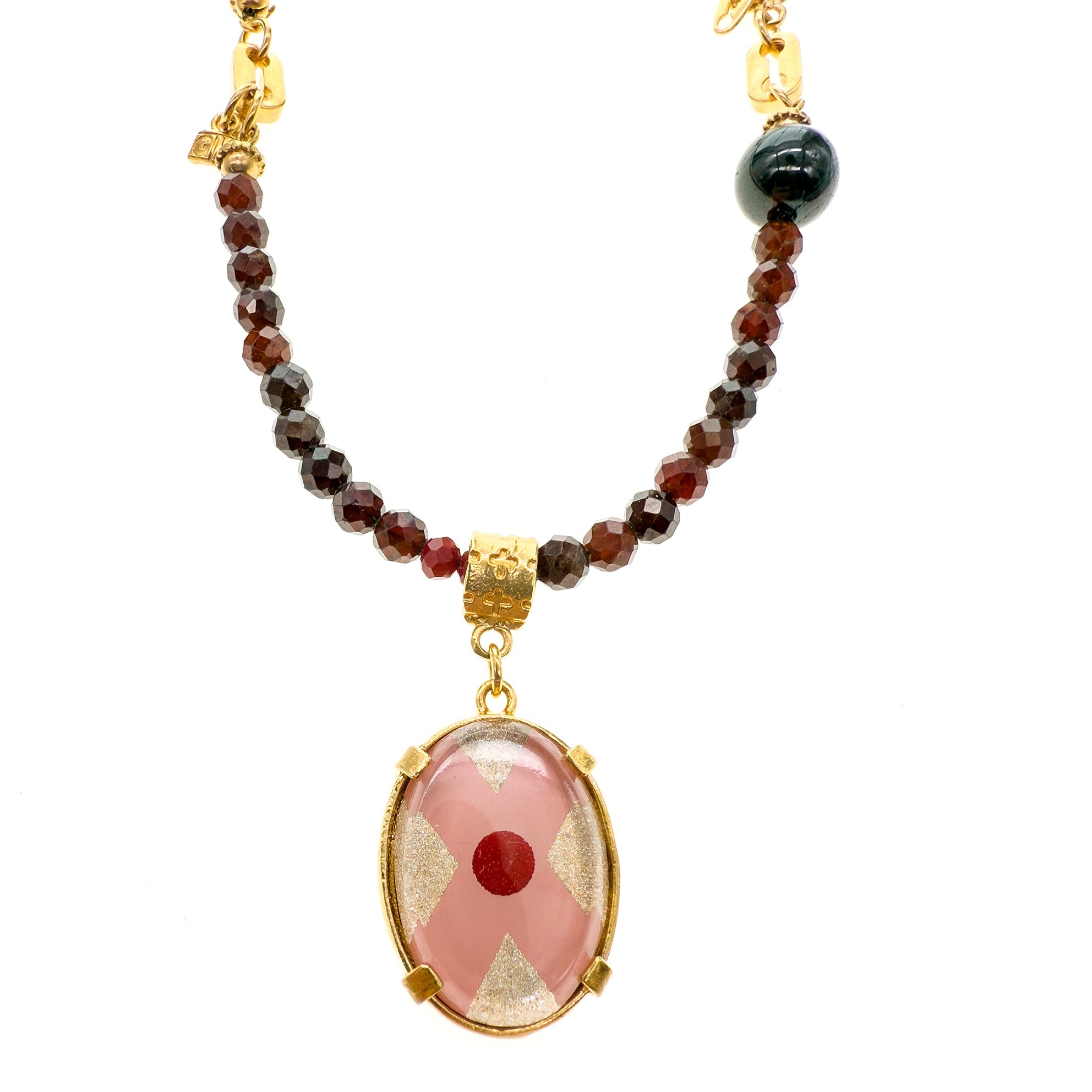 Pink Intaglio Garnet Bead Necklace – Gold Plated – Gem Kingdom