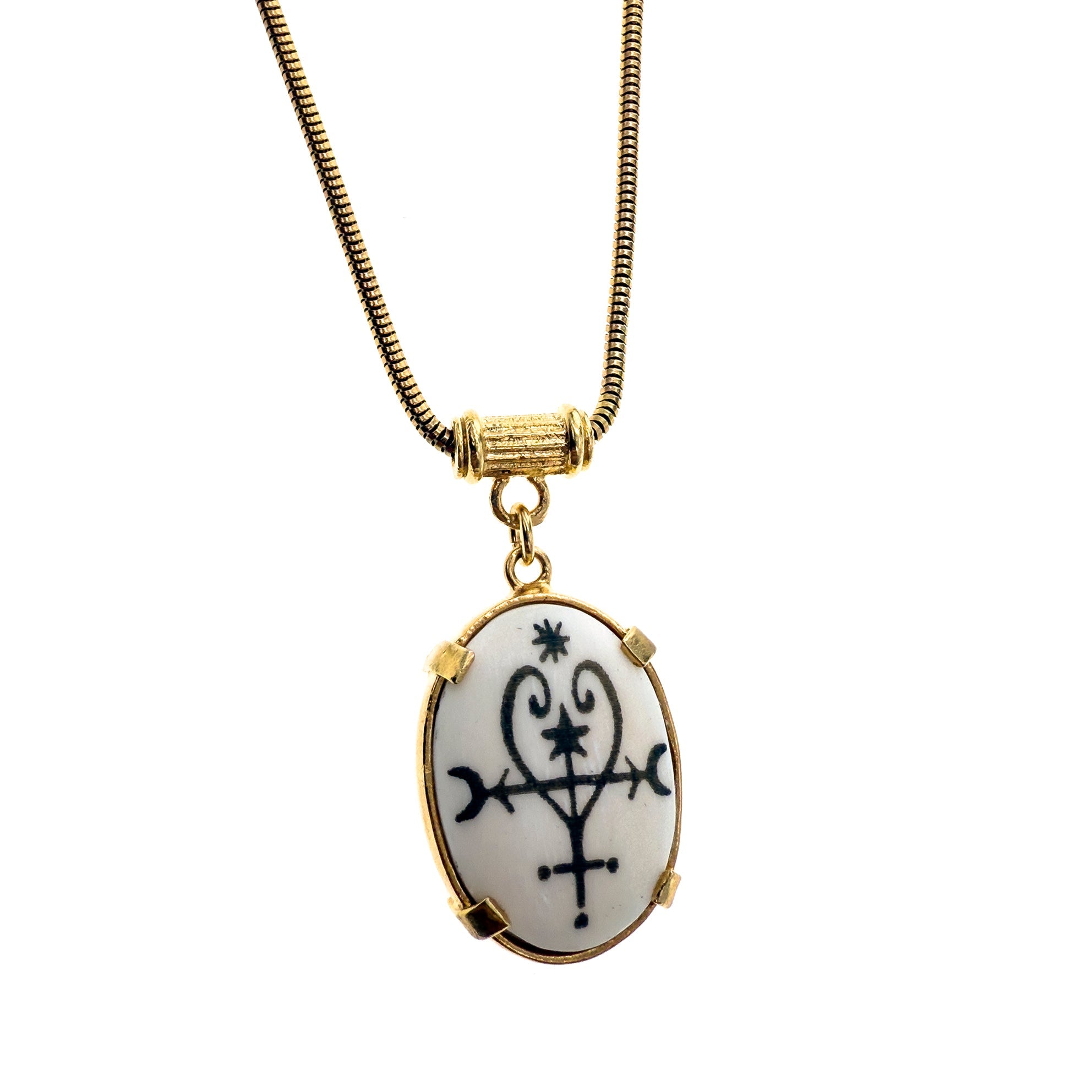 Engraved Bone Talisman Long Necklace – Gold Plated – Gem Kingdom