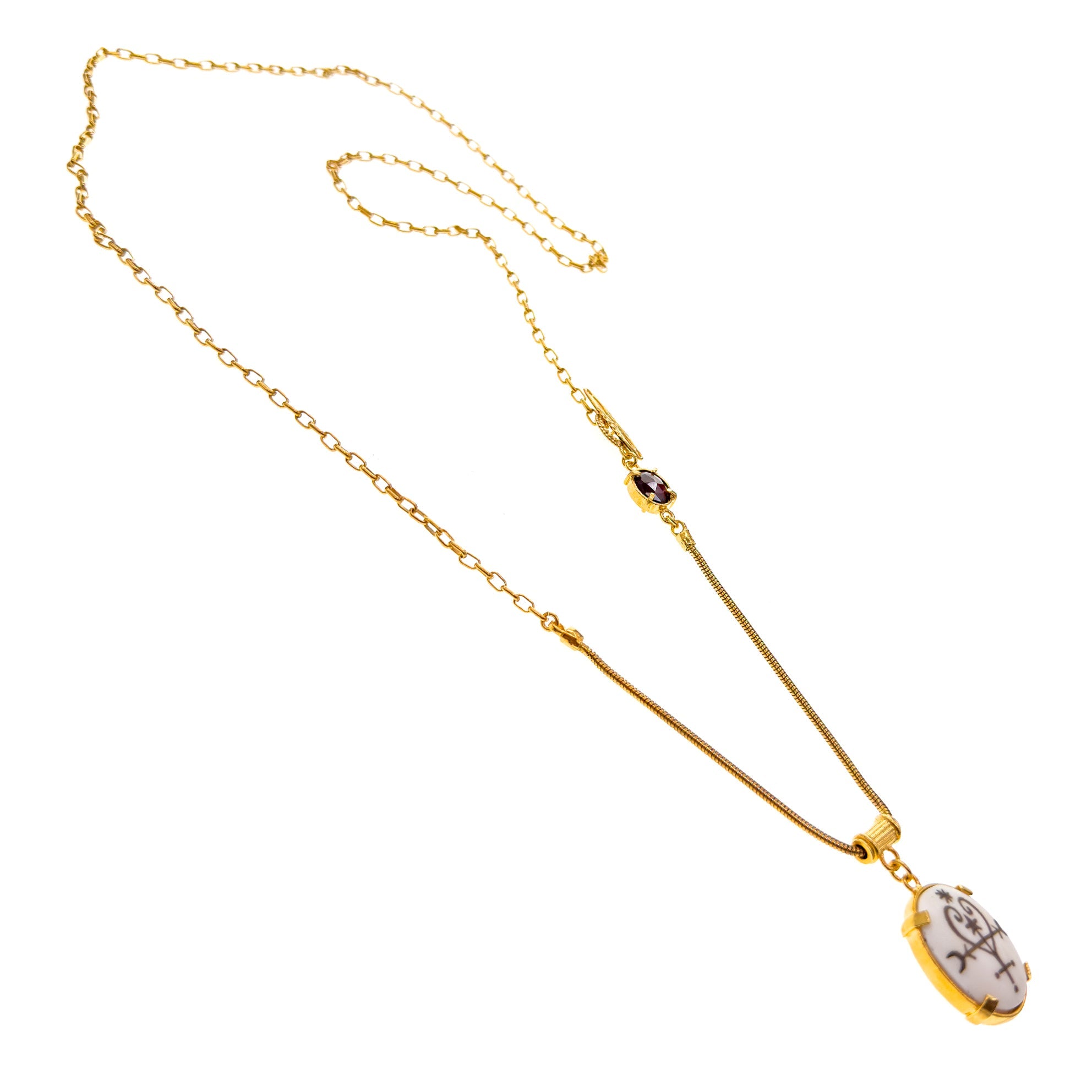 Engraved Bone Talisman Long Necklace – Gold Plated – Gem Kingdom