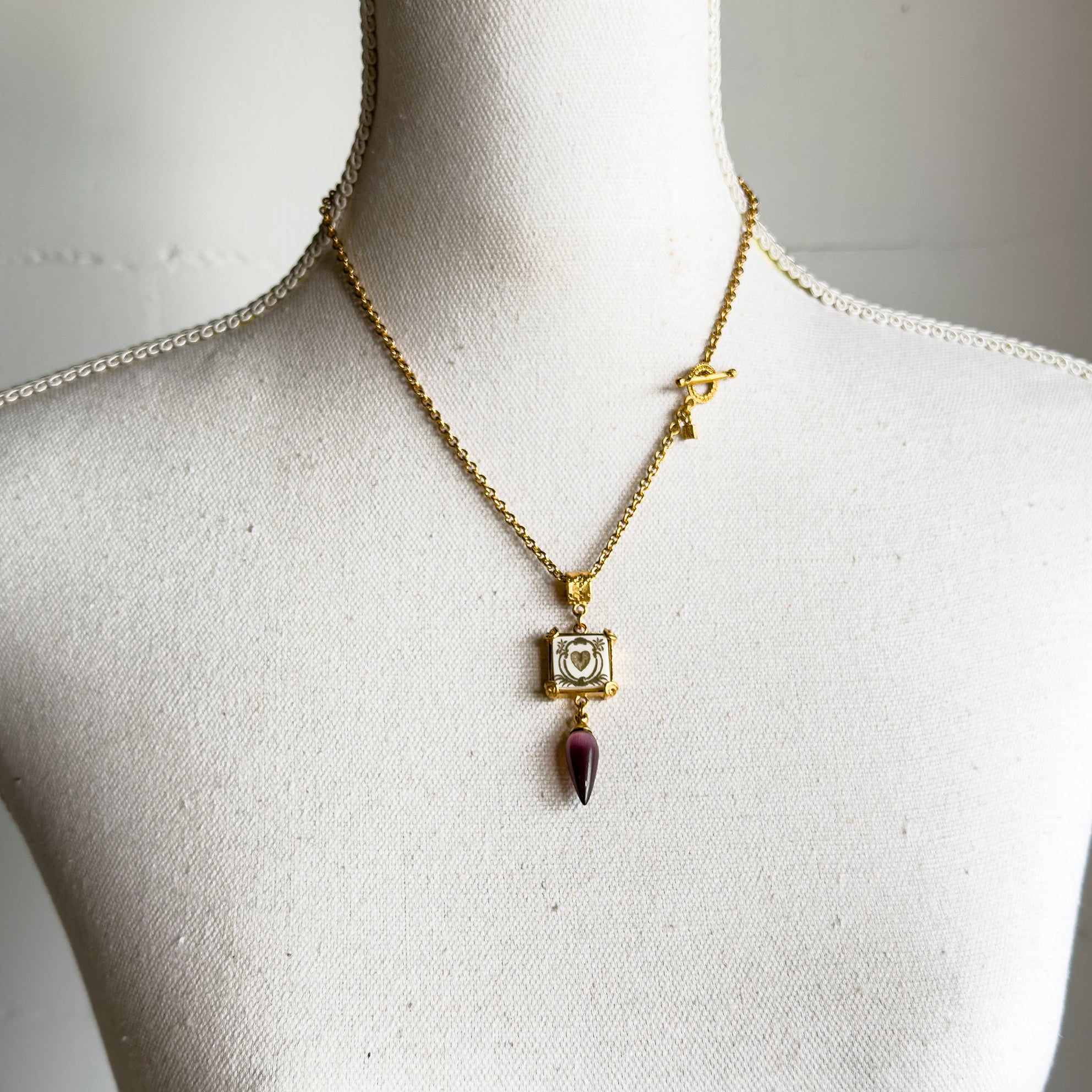Square Engraved Bone Heart Necklace – Gold Plated – Gem Kingdom