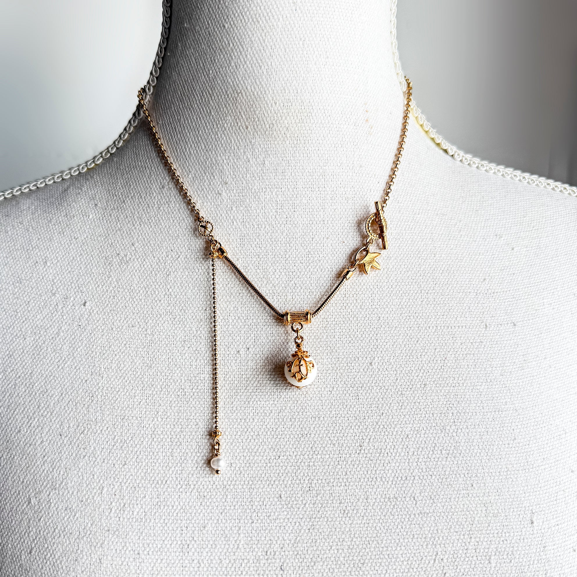 White Orb Charm Necklace – Gold Plated – Gem Kingdom