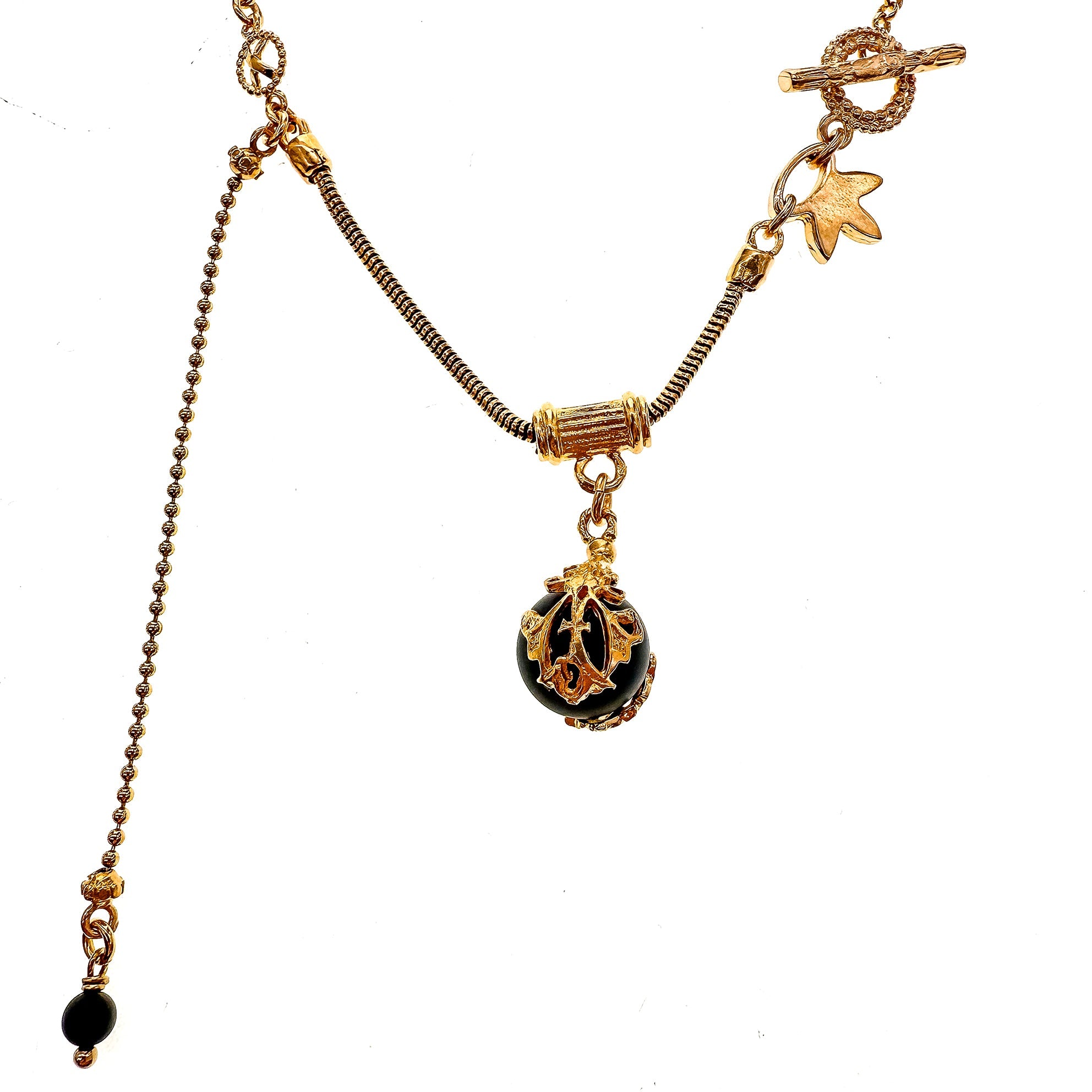 Black Orb Charm Necklace – Gold Plated – Gem Kingdom