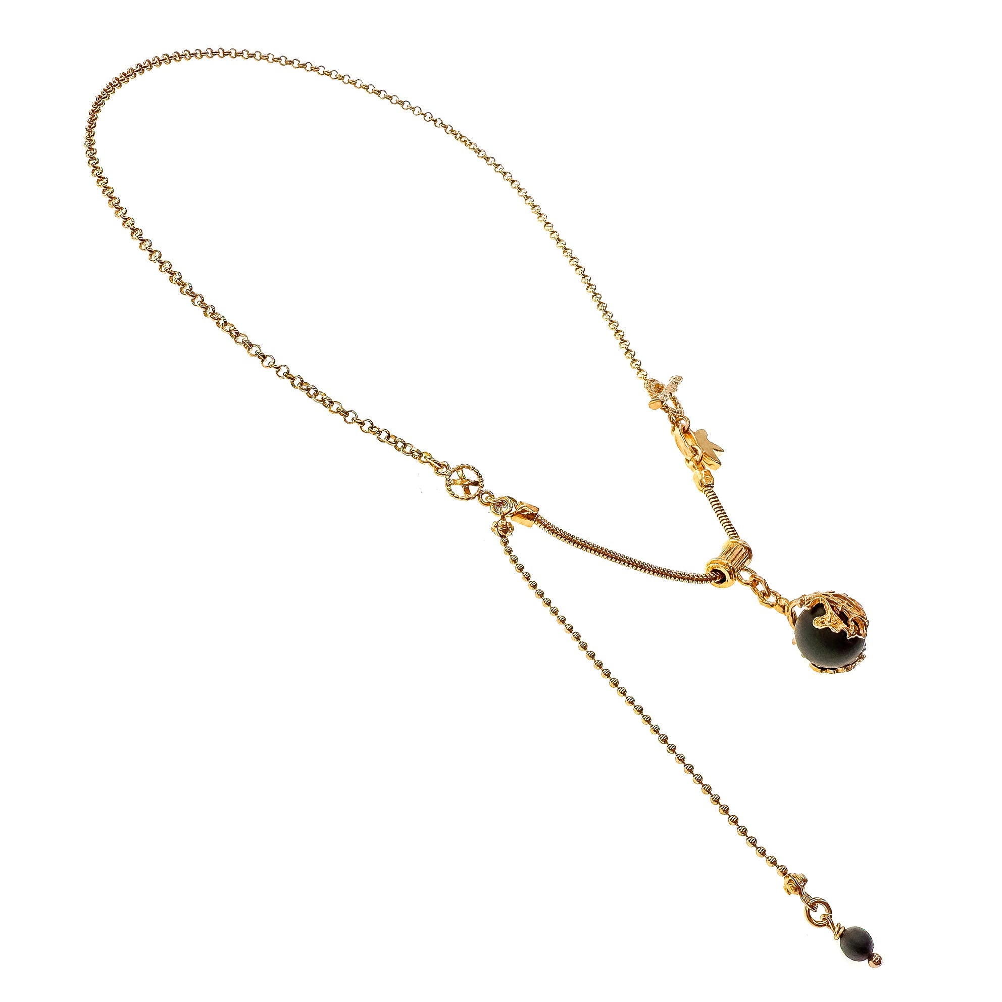 Black Orb Charm Necklace – Gold Plated – Gem Kingdom