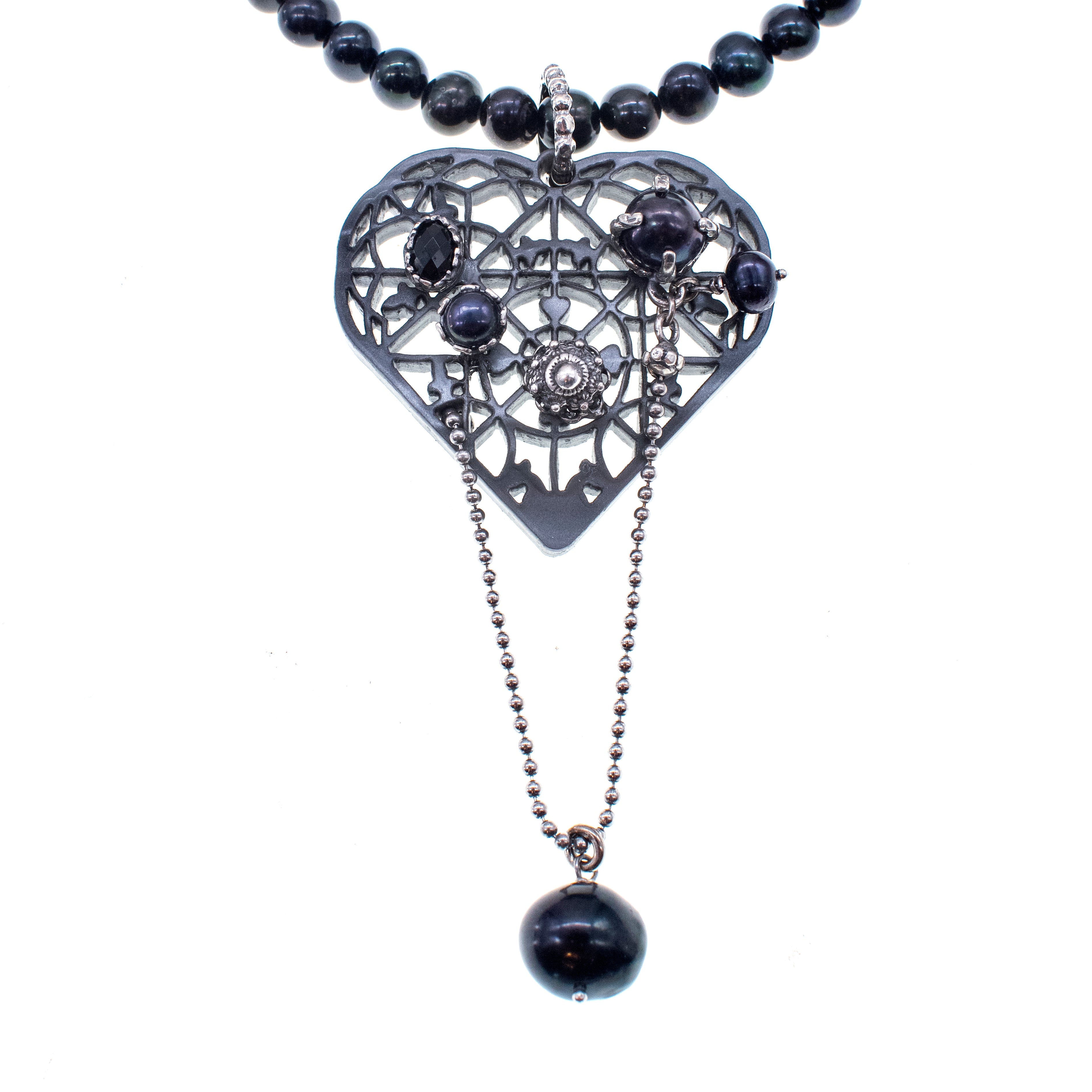 Black Whispering Heart Necklace – Sterling Silver – Gem Kingdom