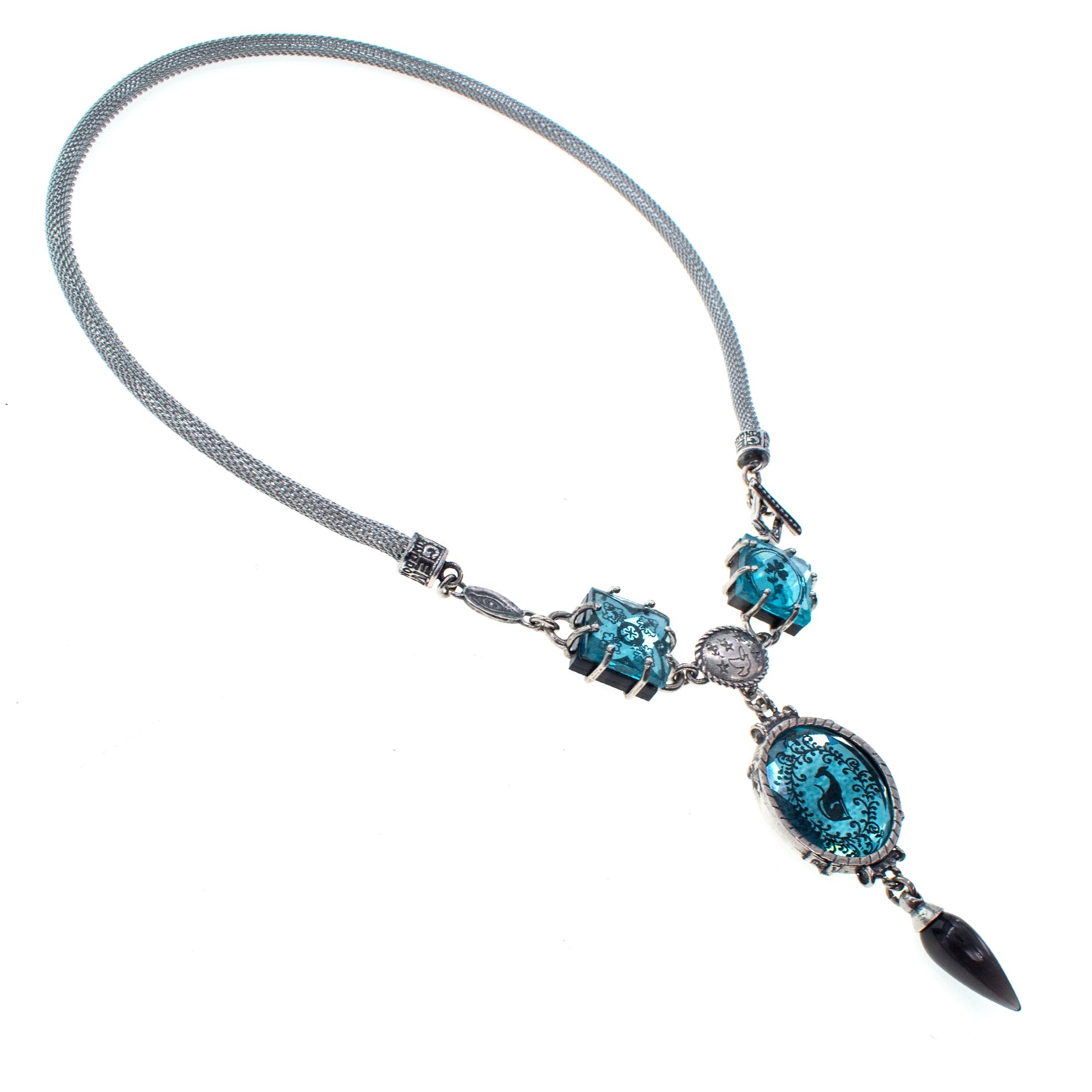 Blue Intaglio Glass Mesh Chain Necklace – Sterling Silver – Gem Kingdom