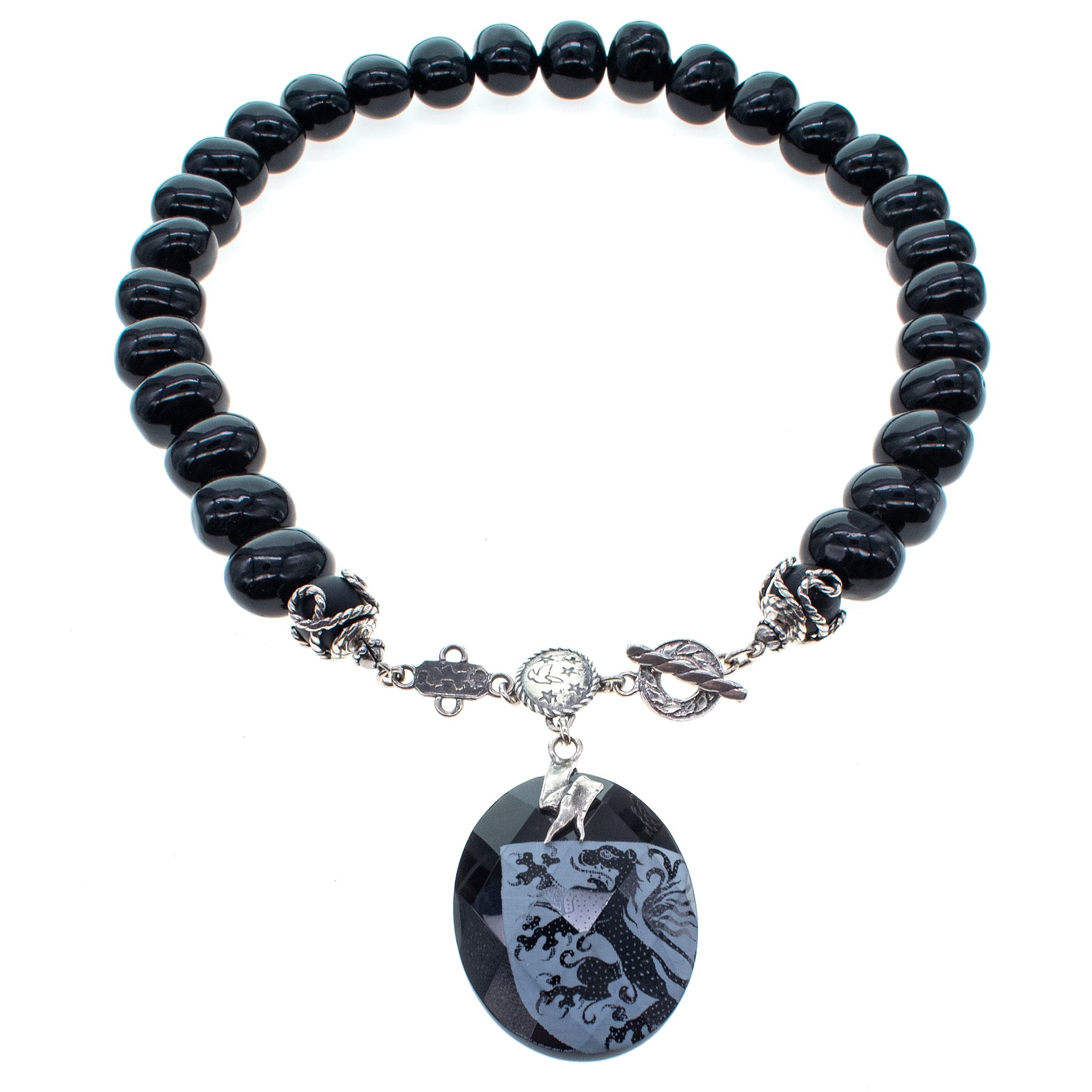 Black Shell Pearl & Lion Pendant Necklace – Sterling Silver – Gem Kingdom