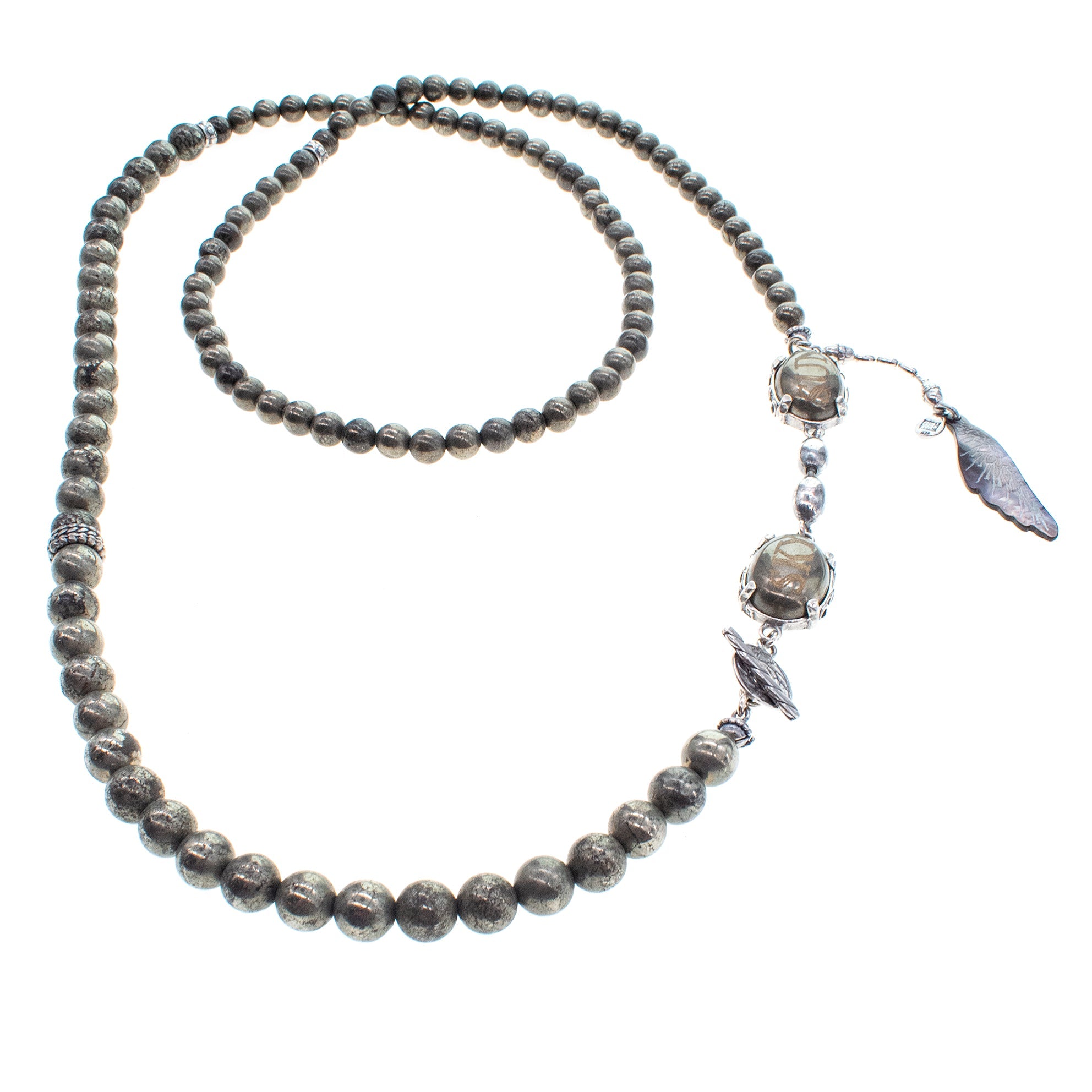 Pyrite Beaded Long Necklace – Sterling Silver – Gem Kingdom