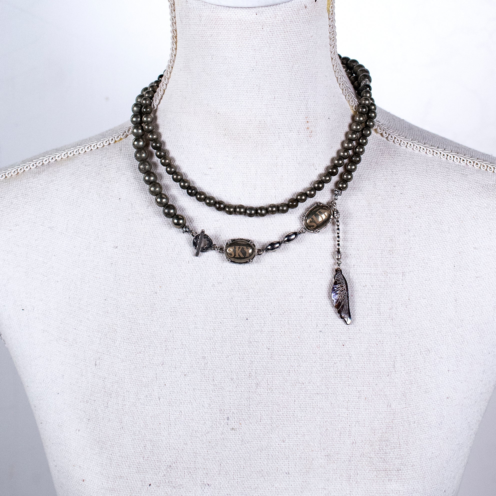 Pyrite Beaded Long Necklace – Sterling Silver – Gem Kingdom