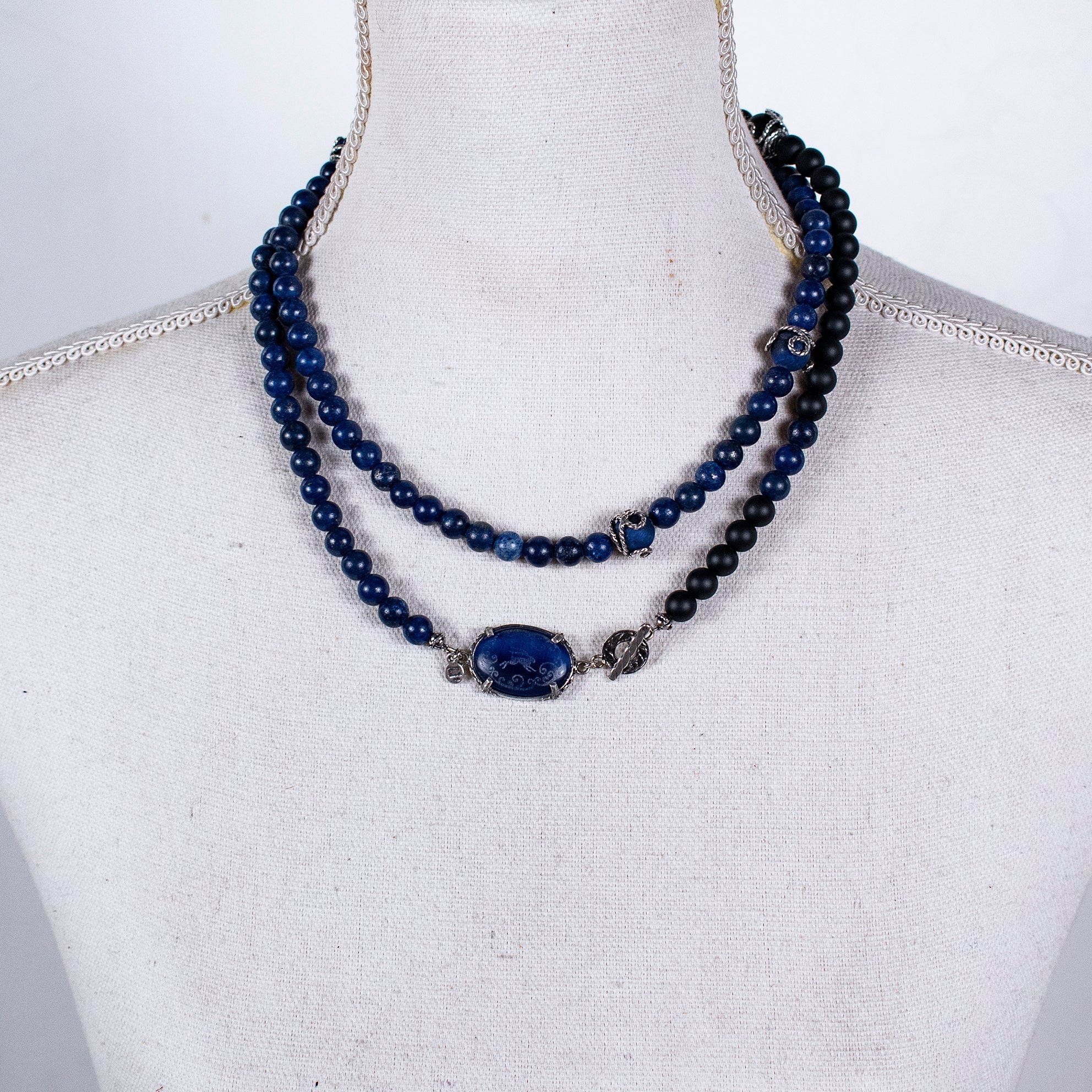 Blauwe Lapis & Zwarte Onyx Lange Kralenketting