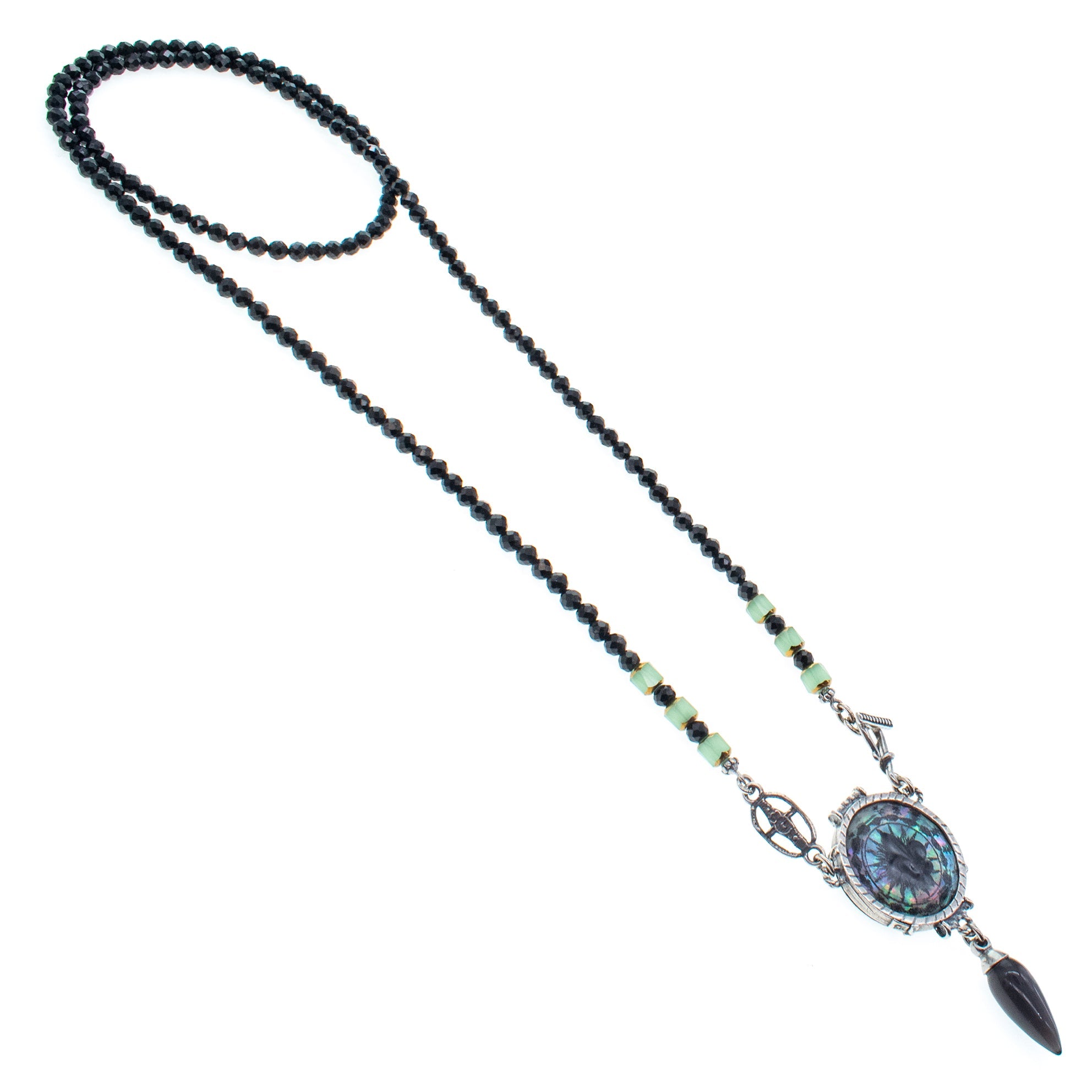 Fleur-De-Lis Resin And Black Spinel Long Necklace – Sterling Silver – Gem Kingdom