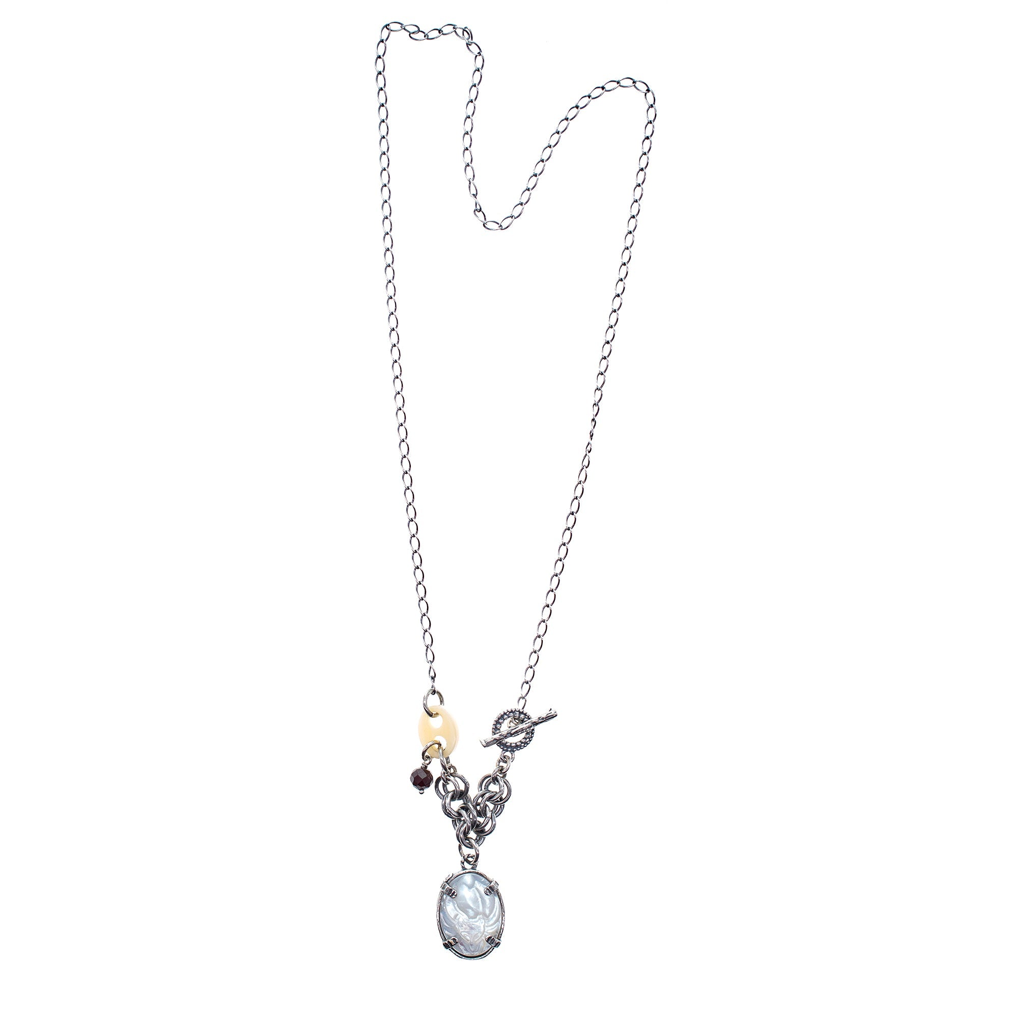 White Mother Of Pearl Fox Cameo Pendant Necklace – Sterling Silver – Gem Kingdom