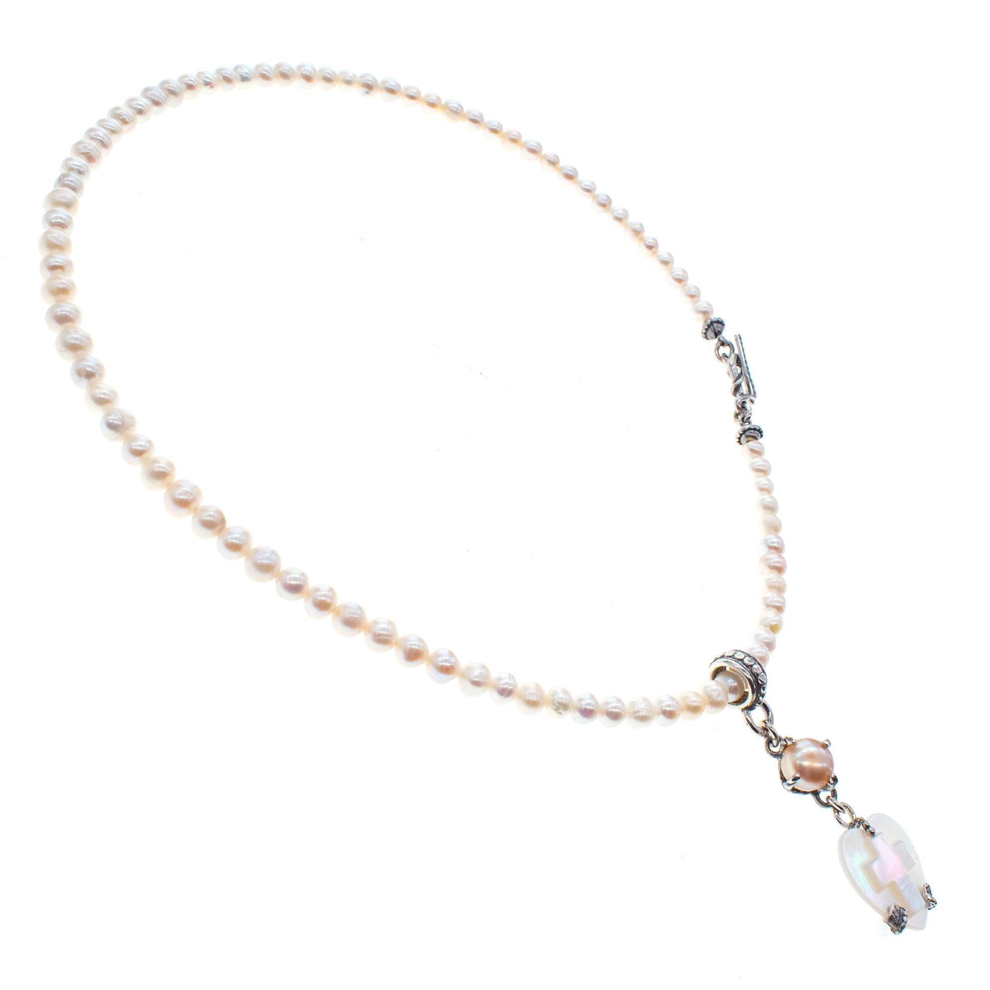 White Mother Of Pearl Heart & Pearl Necklace – Sterling Silver – Gem Kingdom