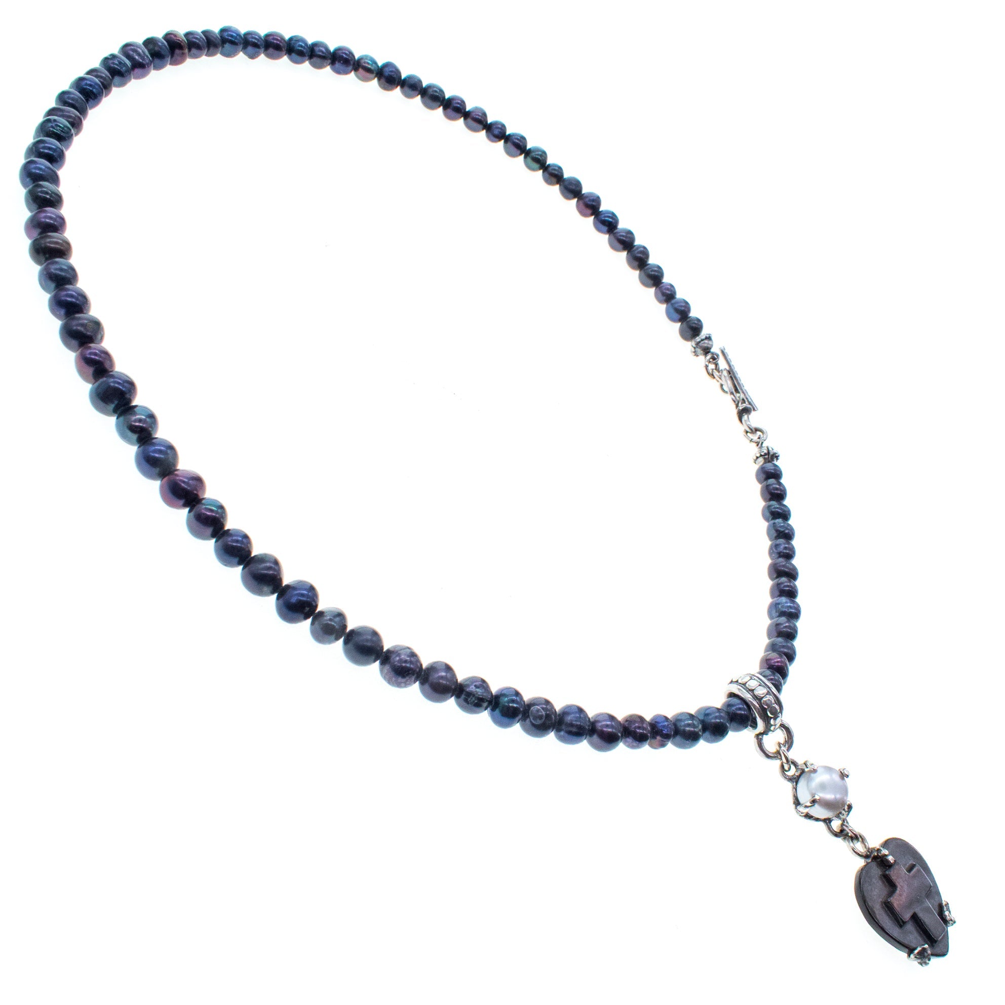 Black Mother Of Pearl Heart & Pearl Necklace – Sterling Silver – Gem Kingdom