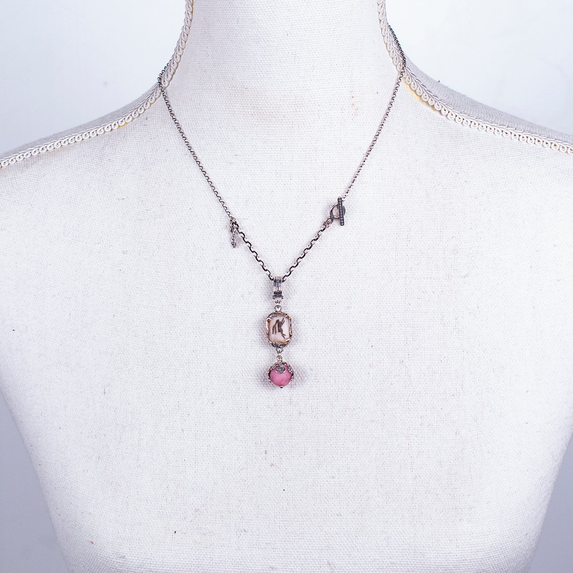 Pink Vintage Glass Hare Pendant Necklace – Sterling Silver – Gem Kingdom