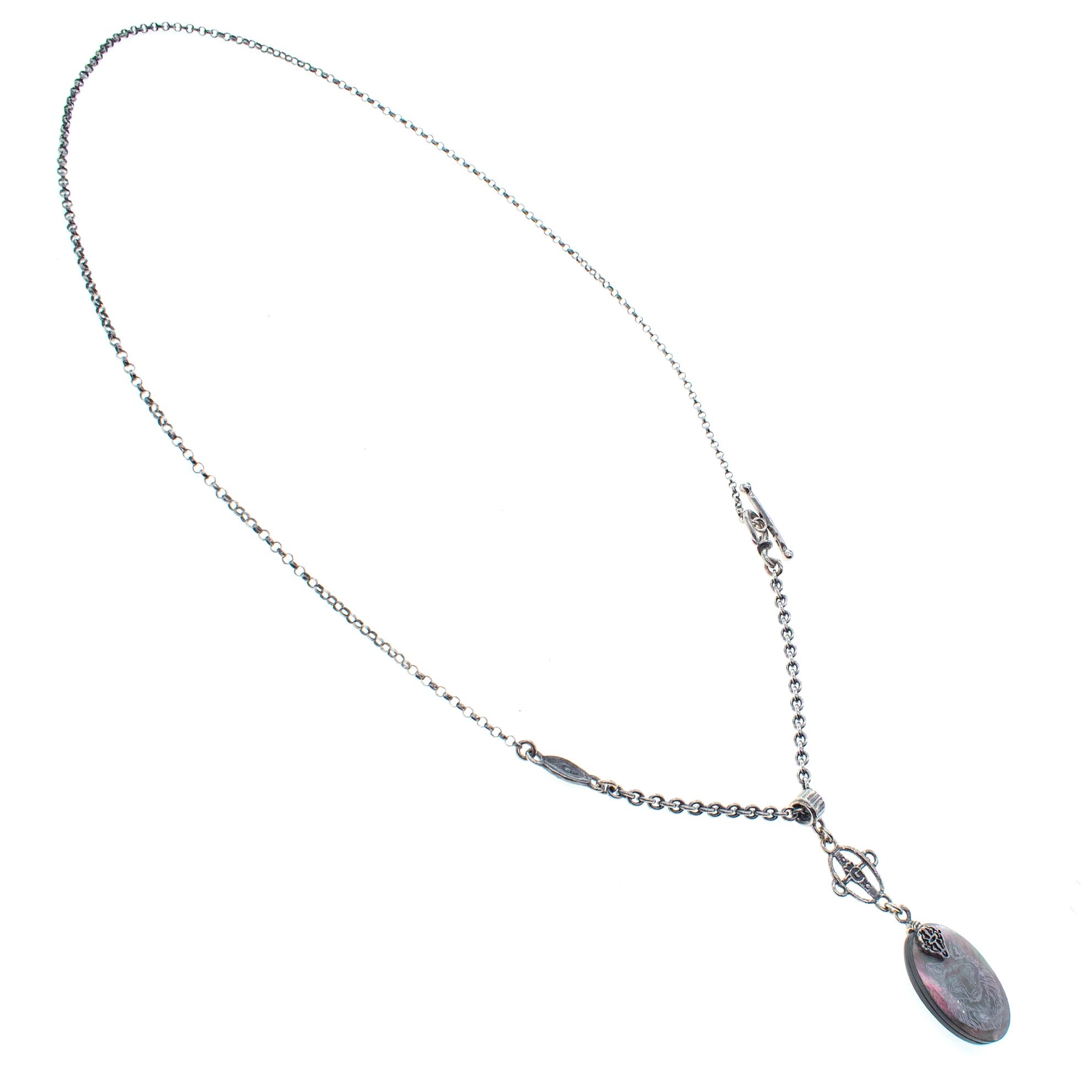 Engraved Mother Of Pearl Wolf Necklace – Sterling Silver – Gem Kingdom