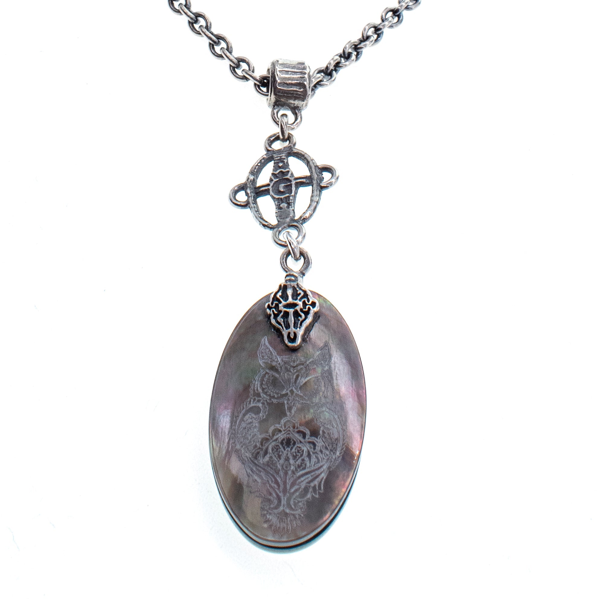 Engraved Mother Of Pearl Owl Necklace – Sterling Silver – Gem Kingdom