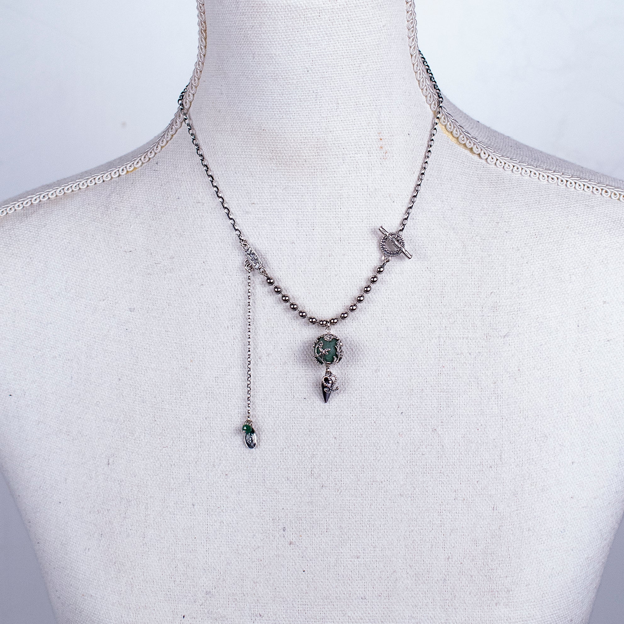 Green Jade Bead Pendant Necklace – Sterling Silver – Gem Kingdom