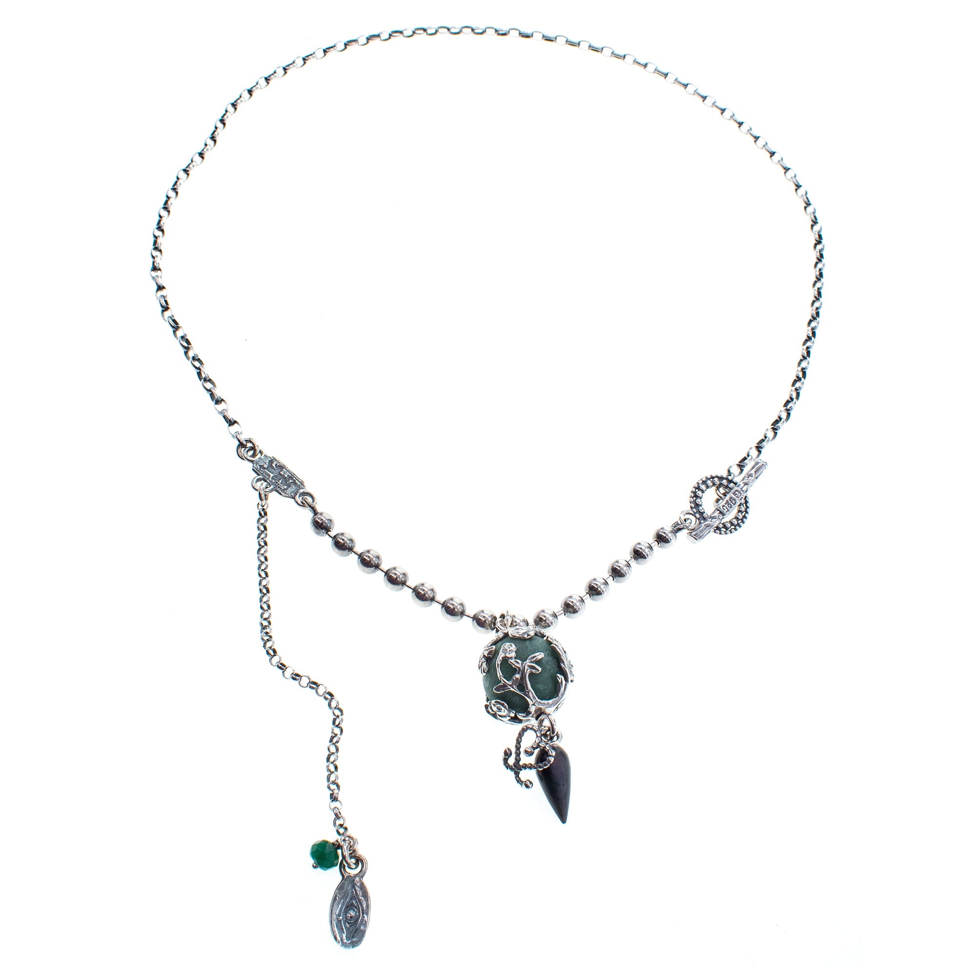Green Jade Bead Pendant Necklace – Sterling Silver – Gem Kingdom