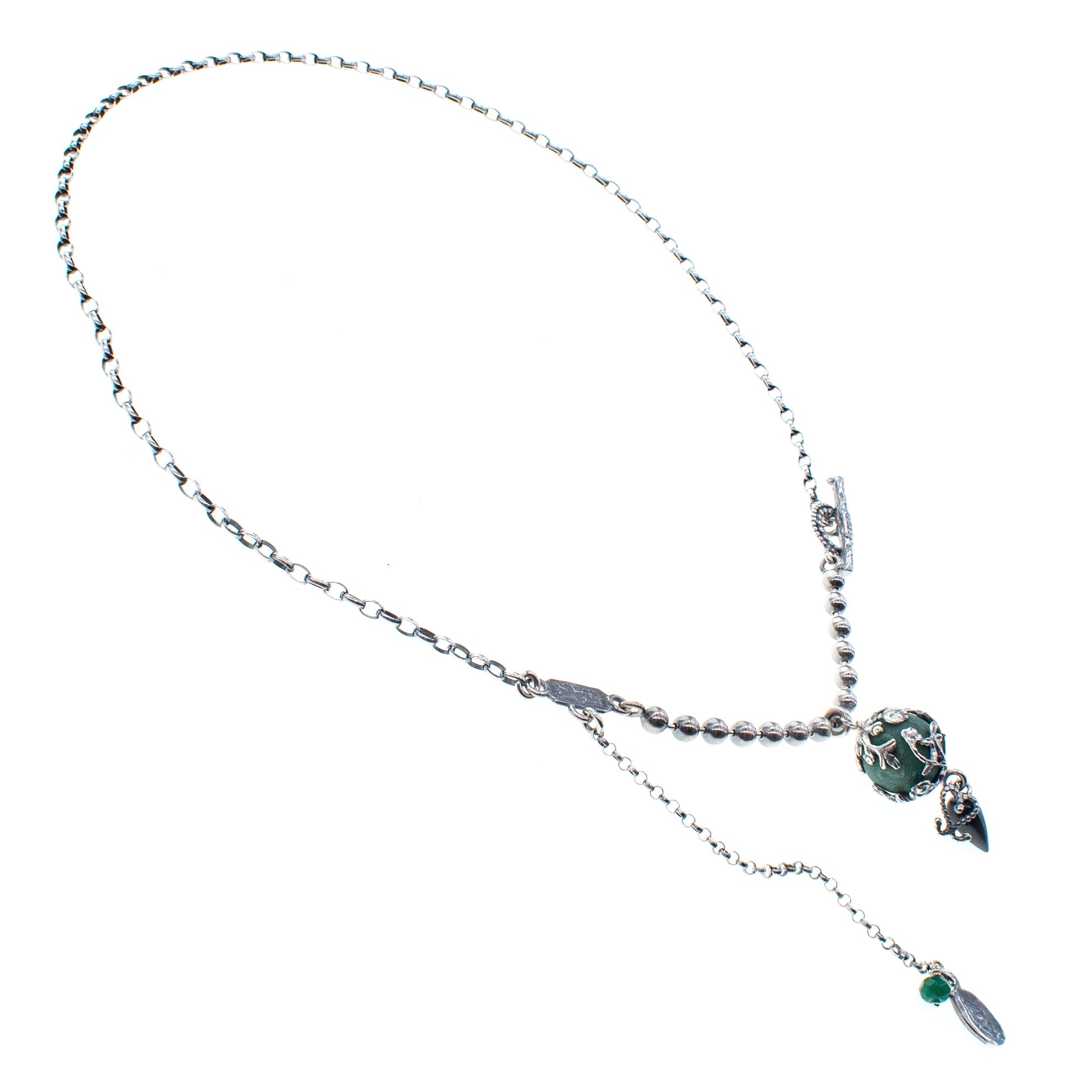 Green Jade Bead Pendant Necklace – Sterling Silver – Gem Kingdom