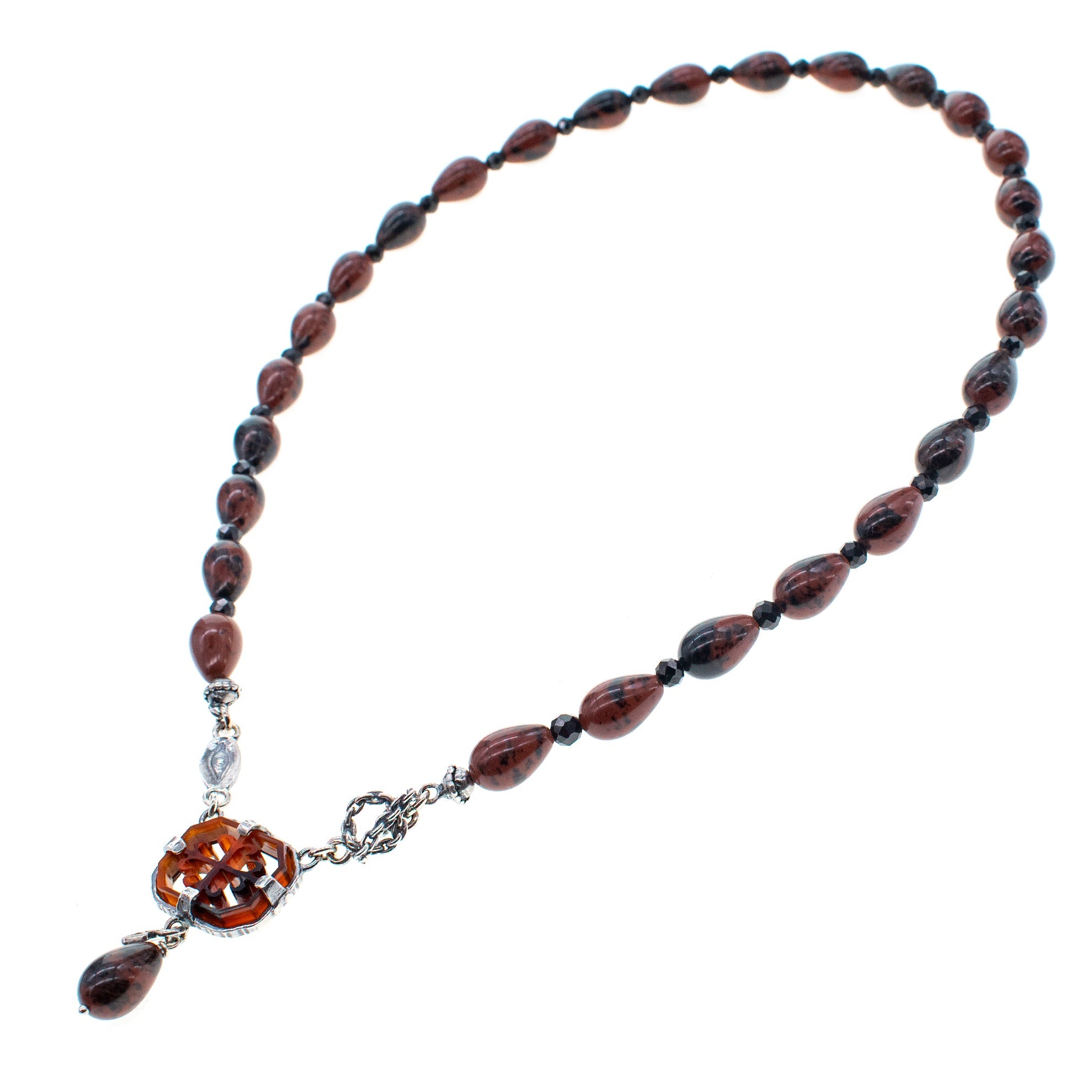 Mahogany Obsidian Beaded Necklace – Sterling Silver – Gem Kingdom
