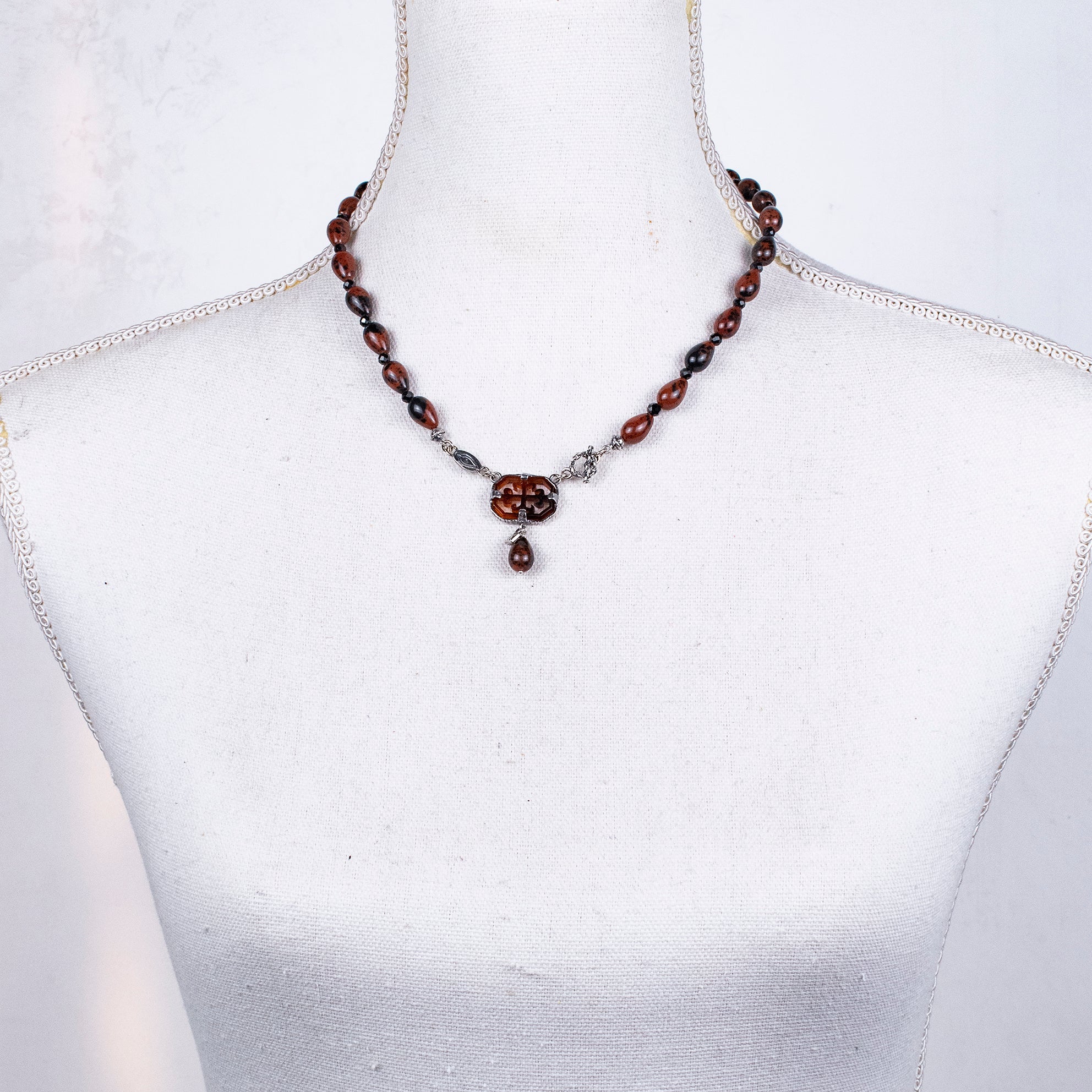 Mahogany Obsidian Beaded Necklace – Sterling Silver – Gem Kingdom