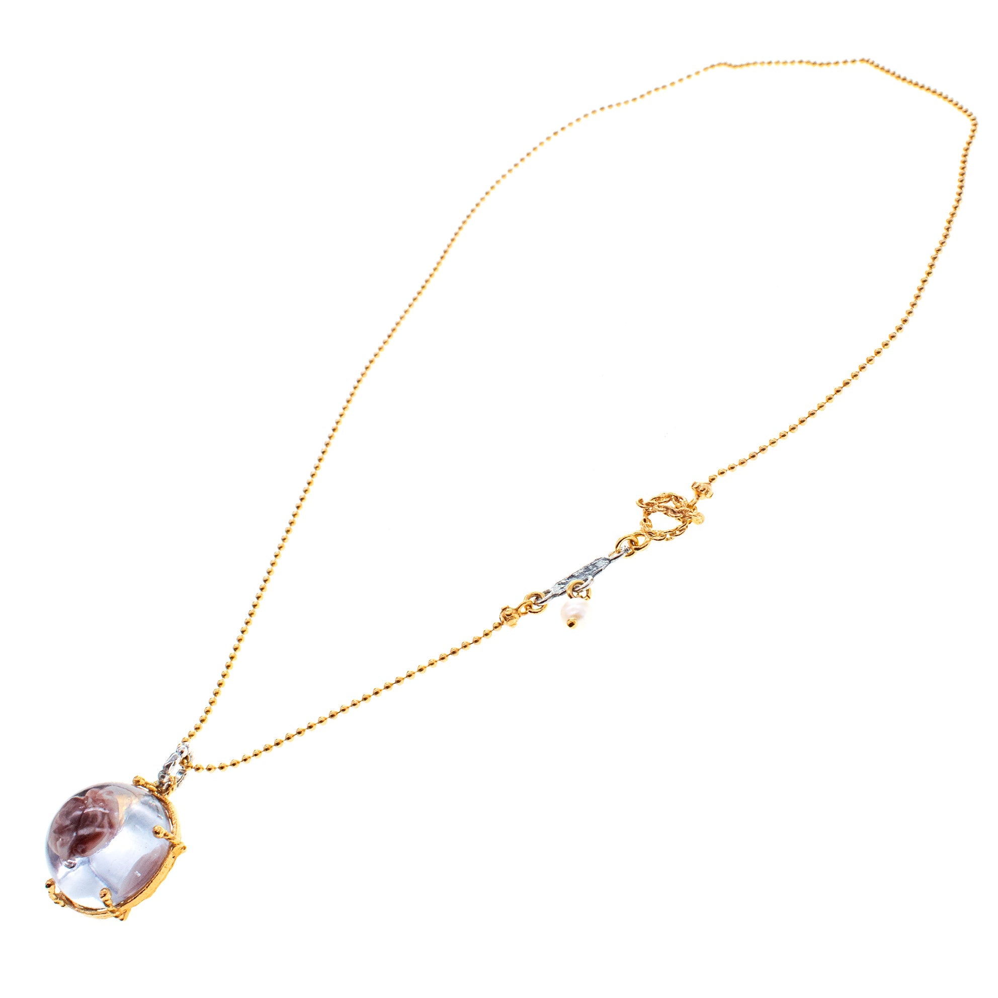 Gold Necklace Captured Pink Rose – Gold Plated – Gem Kingdom