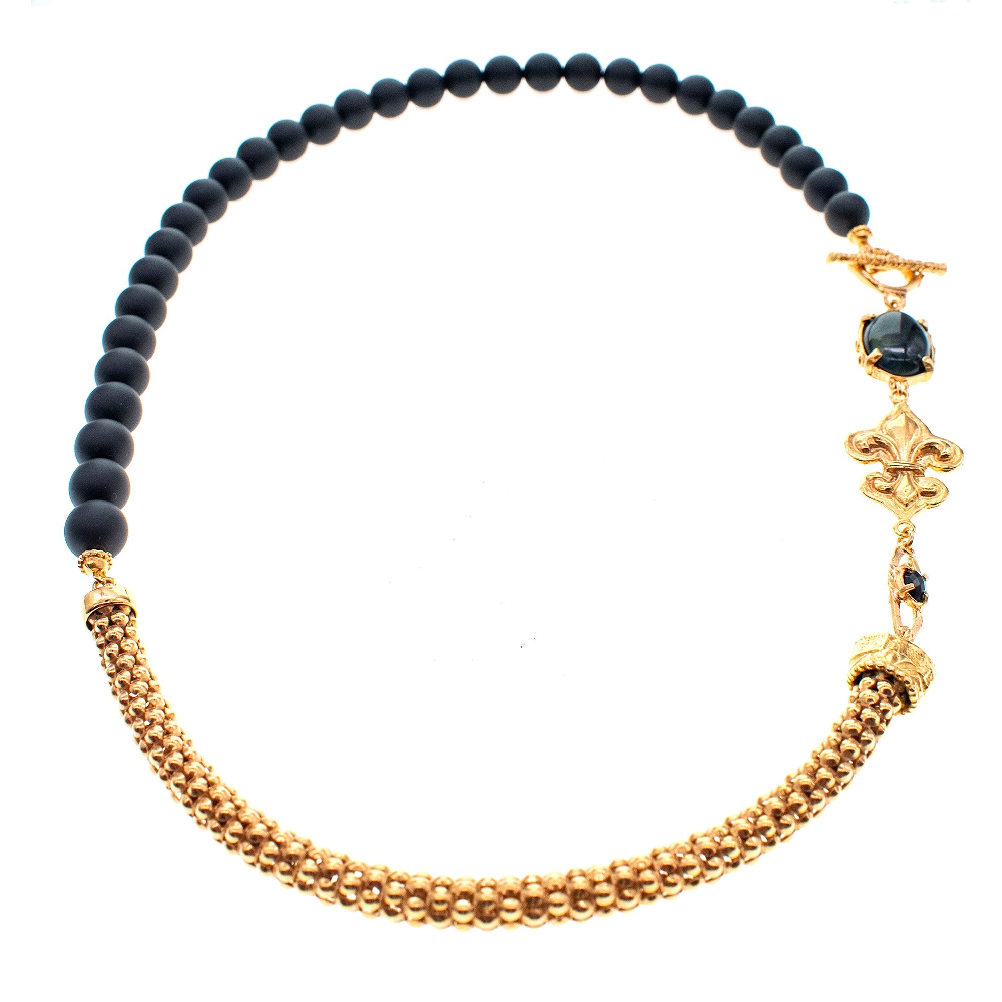 Black Fleur-De-Lis Necklace – Gold Plated – Gem Kingdom