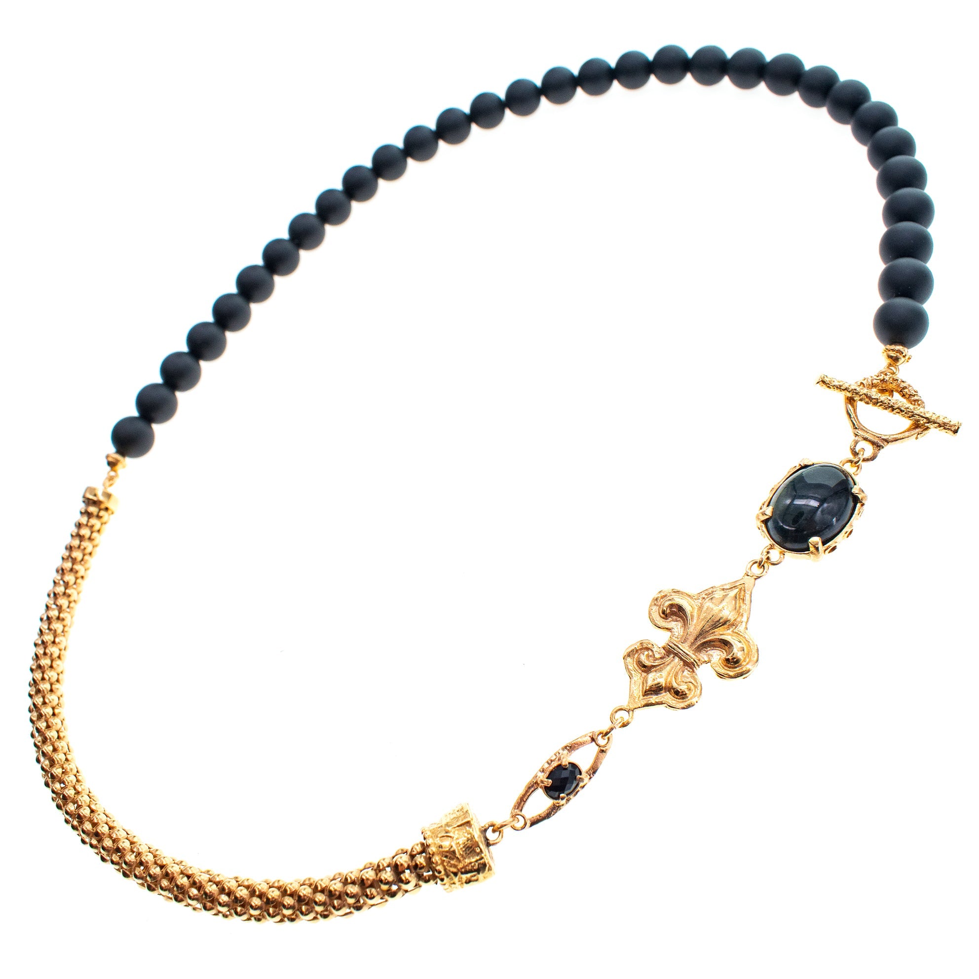 Black Fleur-De-Lis Necklace – Gold Plated – Gem Kingdom