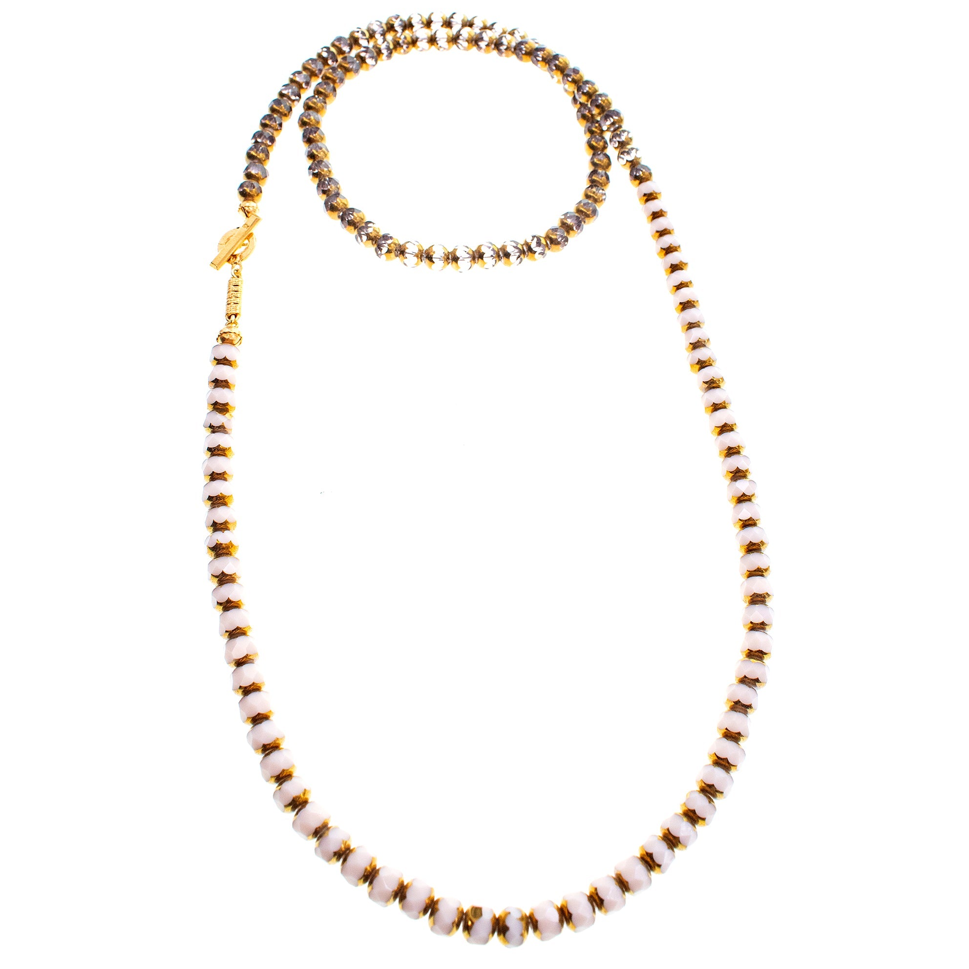 White And Gold Vintage Glass Bead Necklace – Gold Plated – Gem Kingdom