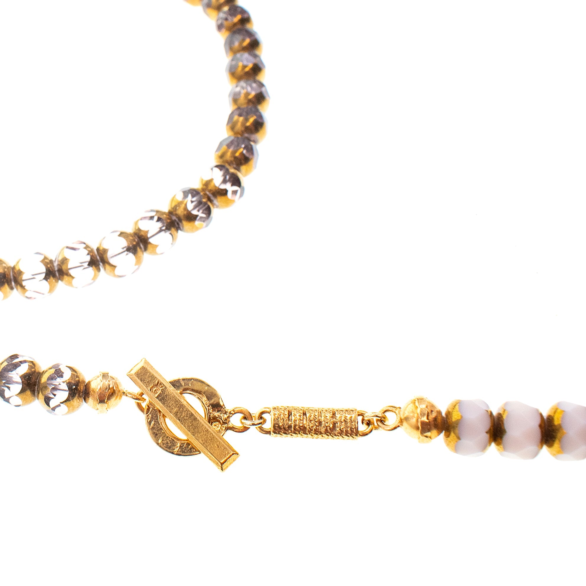 White And Gold Vintage Glass Bead Necklace – Gold Plated – Gem Kingdom