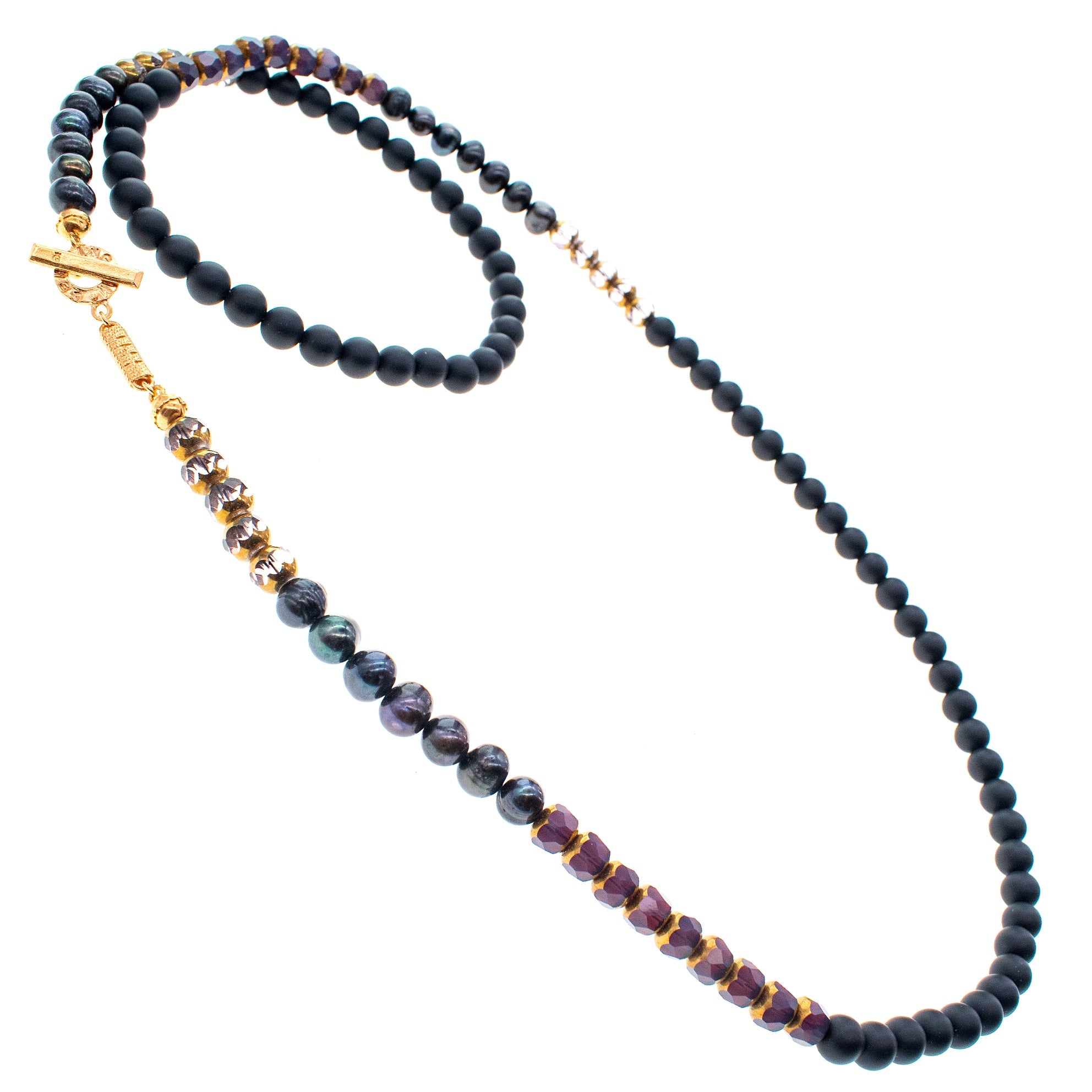 Black And Purple Multi-Bead Long Necklace – Gold Plated – Gem Kingdom