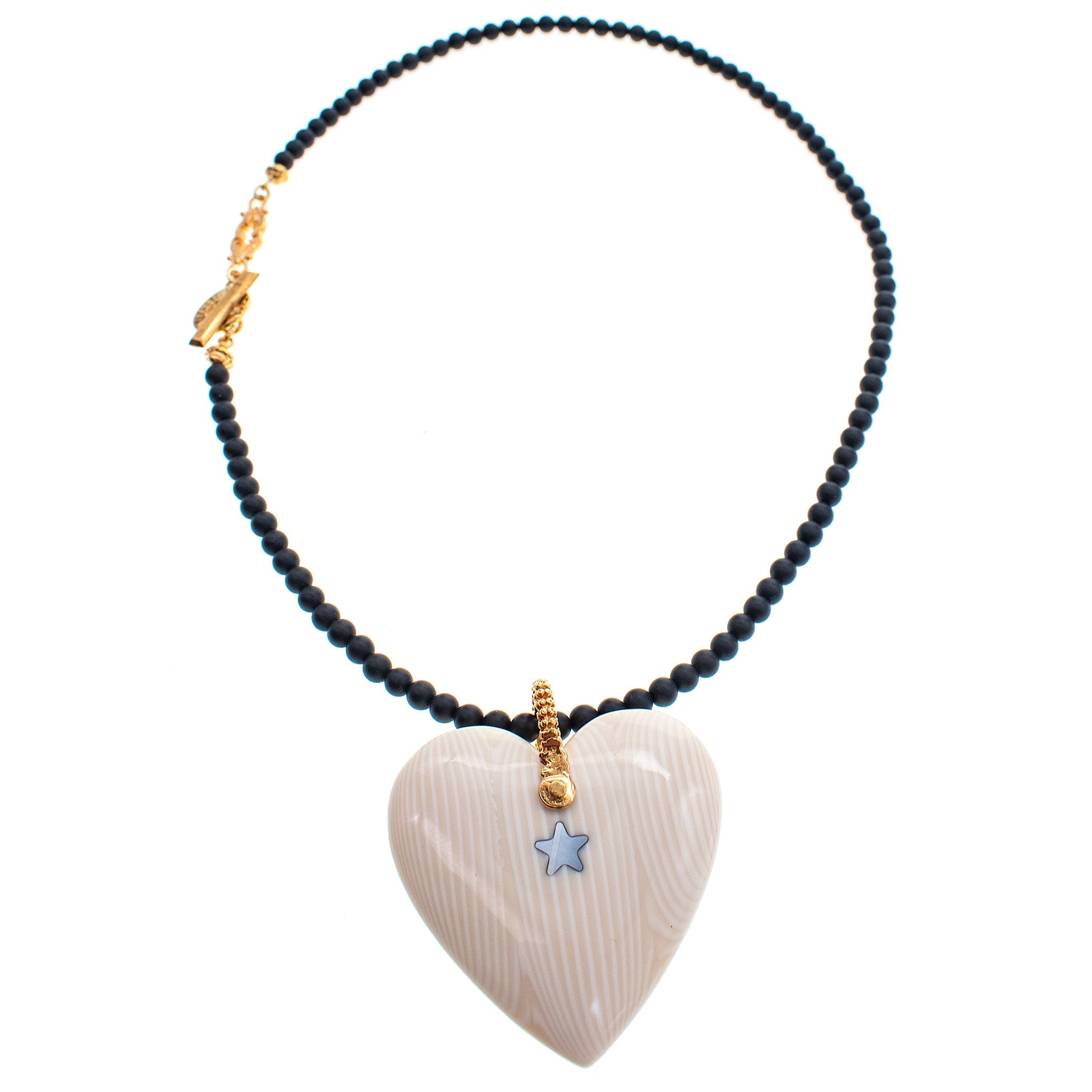 Onyx Bead Heart Necklace – Gold Plated – Gem Kingdom