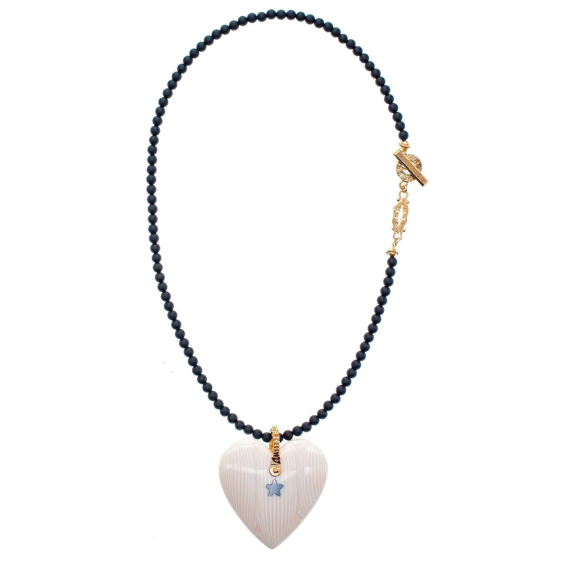 Onyx Bead Heart Necklace – Gold Plated – Gem Kingdom