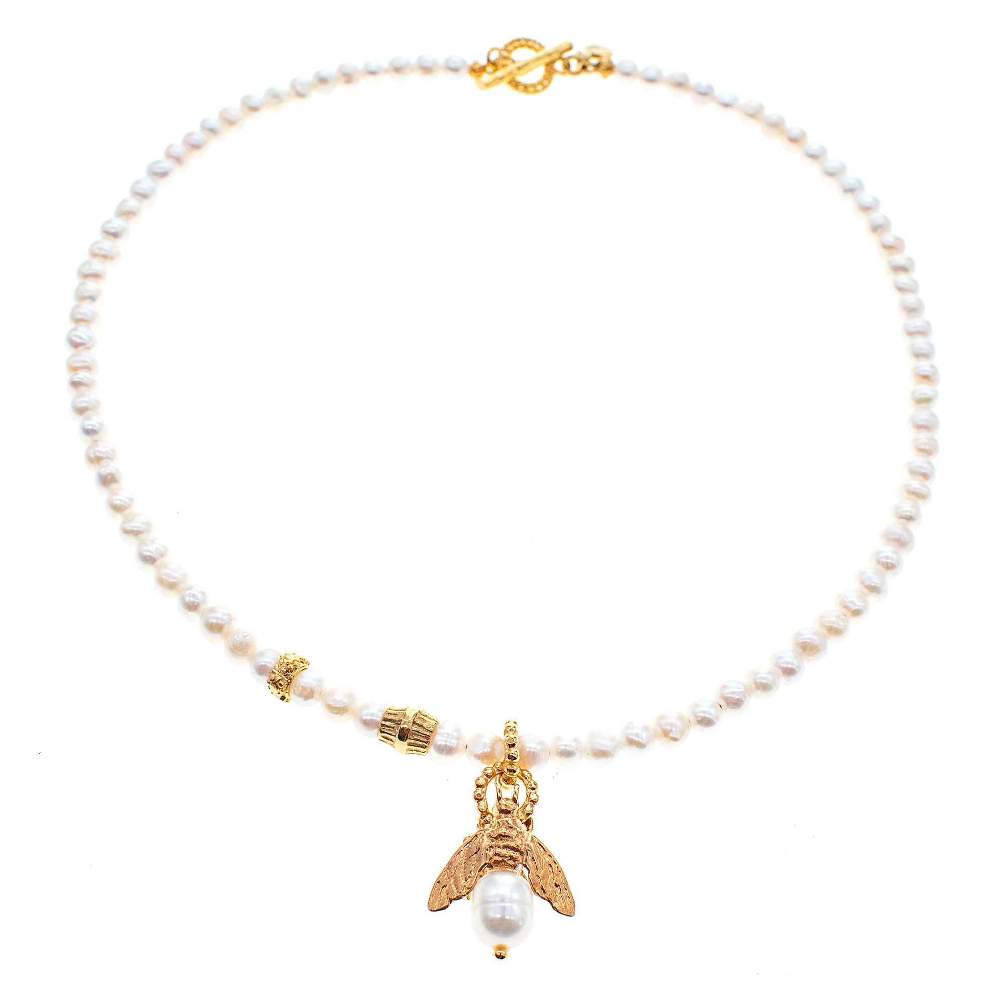 White Pearl Bee My Honey Necklace – Gold Plated – Gem Kingdom