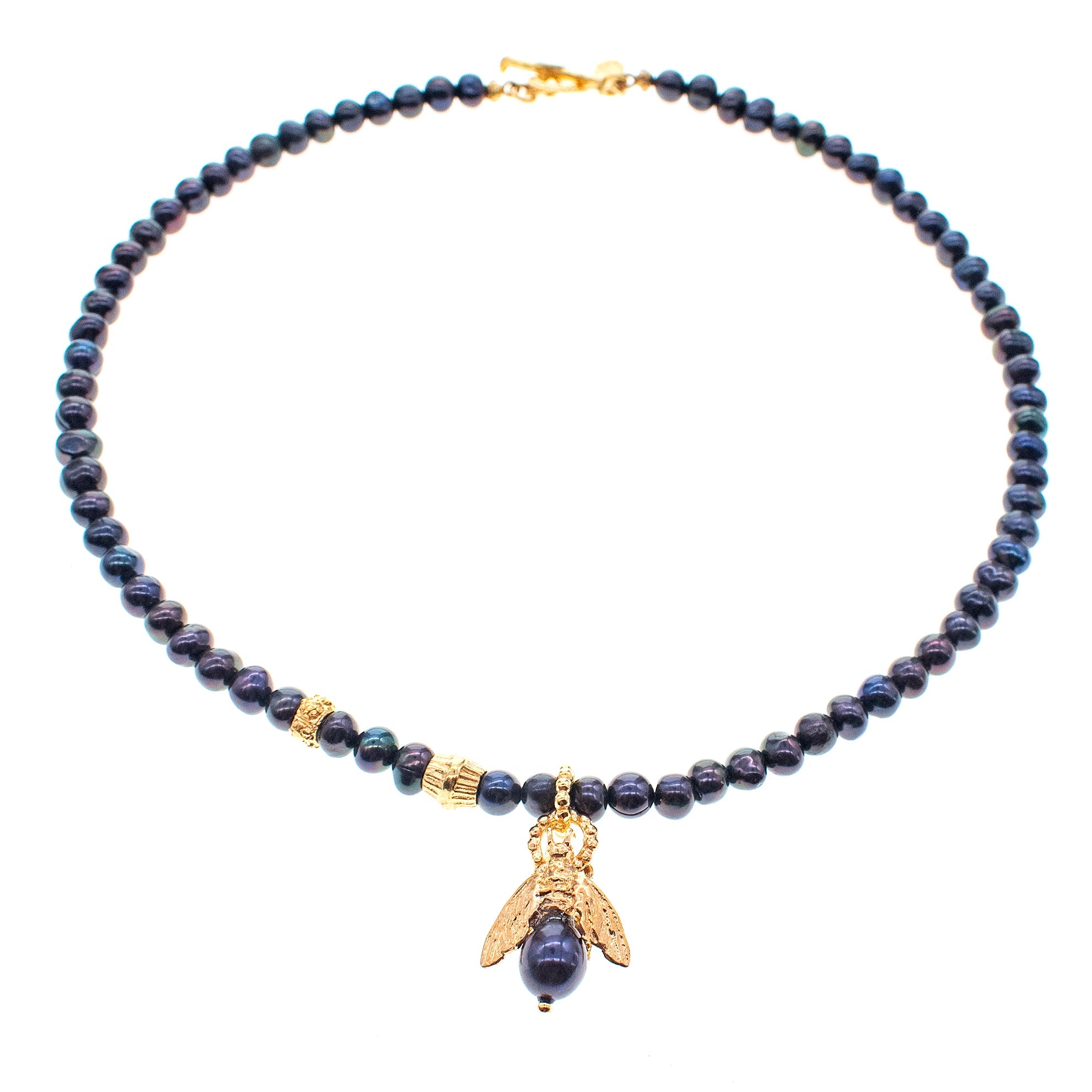 Black Pearl Bee My Honey Necklace – Gold Plated – Gem Kingdom