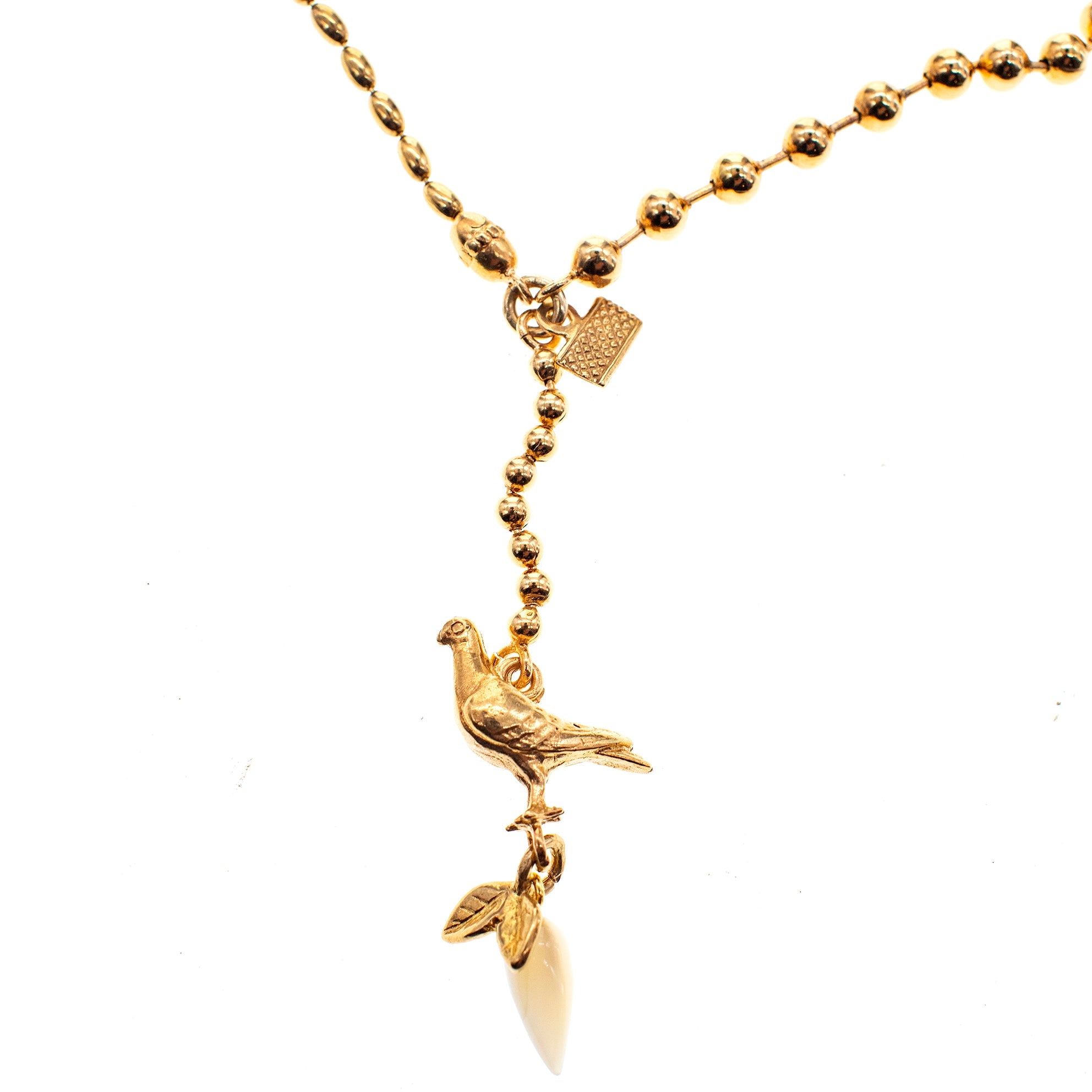 Dove Necklace Long White Drop – Gold Plated – Gem Kingdom