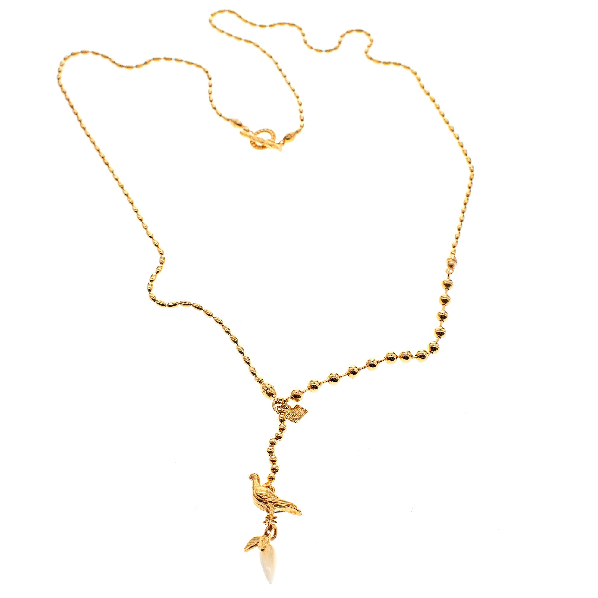 Dove Necklace Long White Drop – Gold Plated – Gem Kingdom