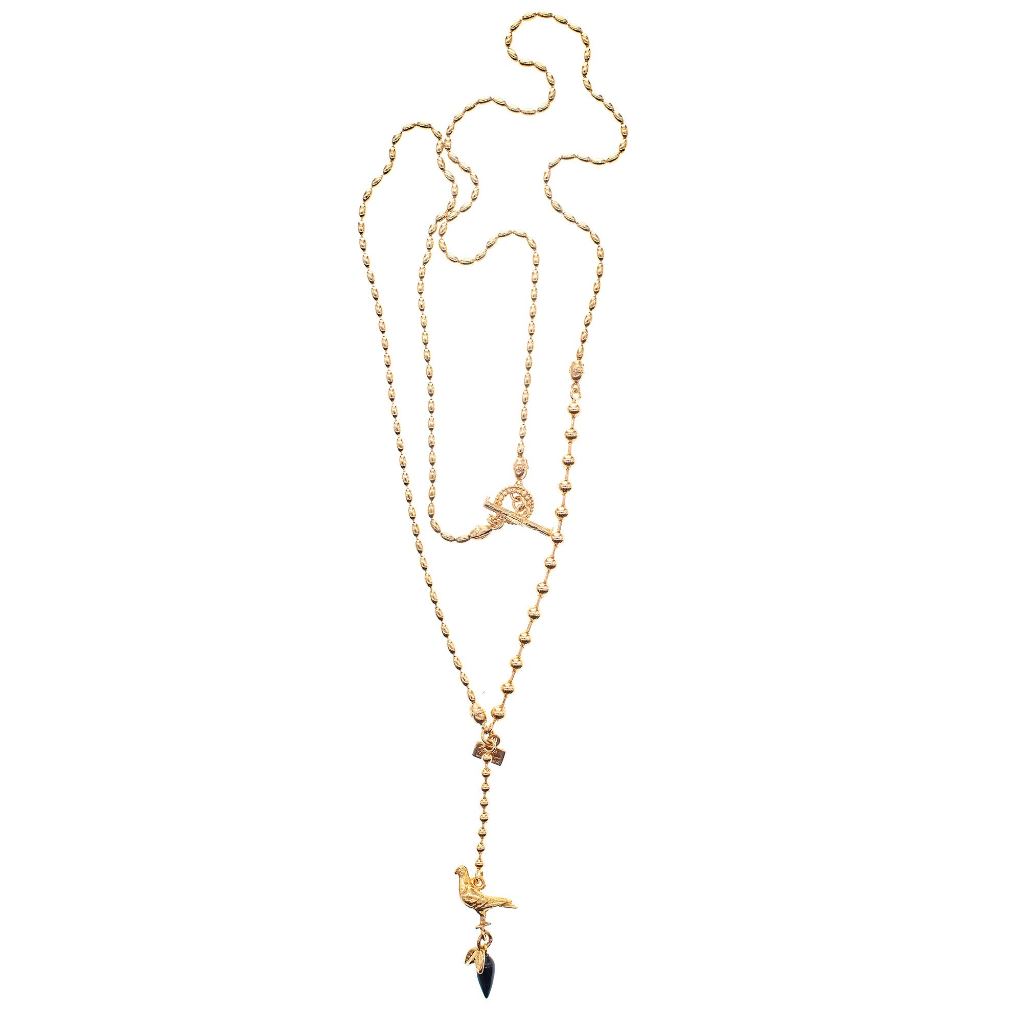 Dove Necklace Long Black Drop – Gold Plated – Gem Kingdom