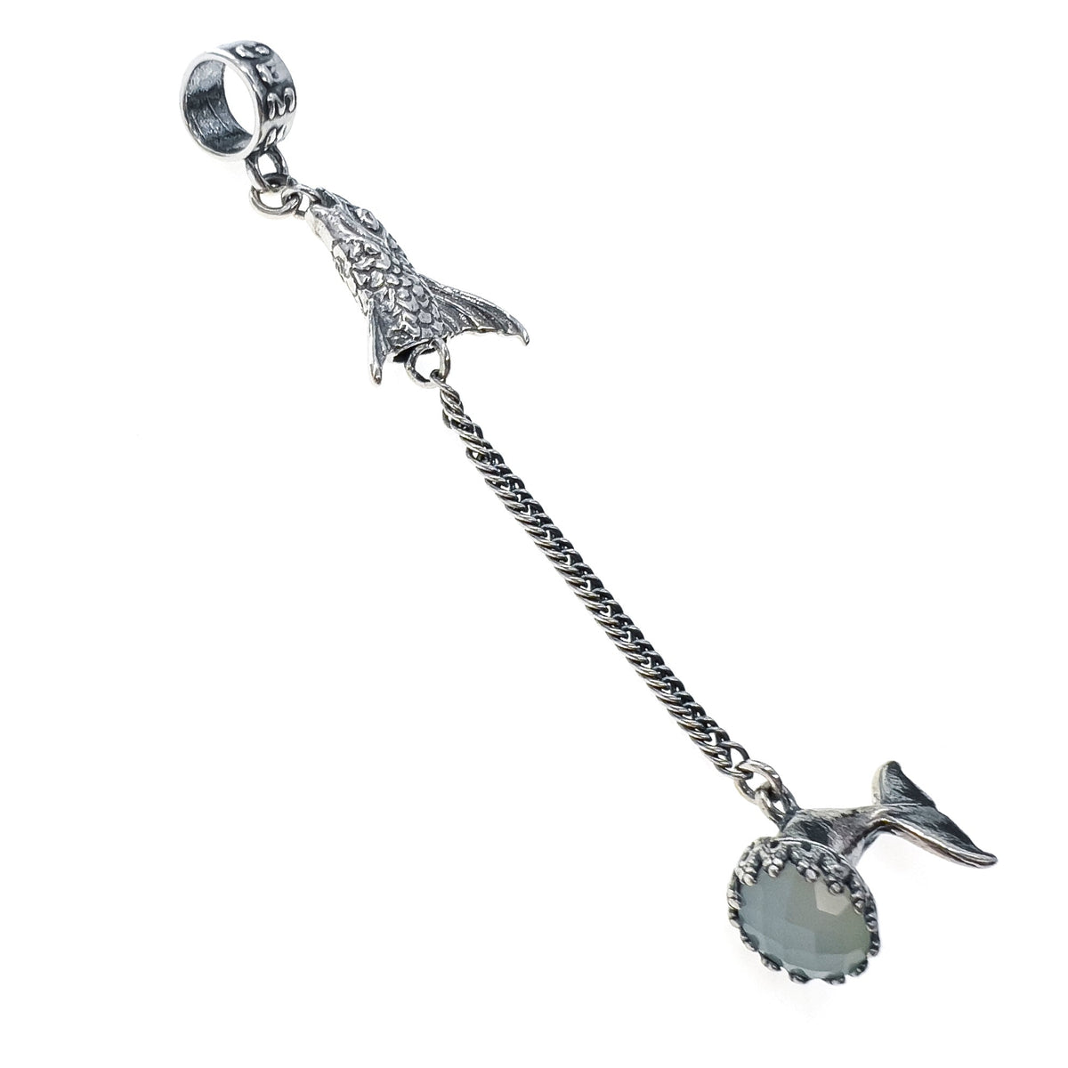 Fishtail Aqua Onyx Pendant – Sterling Silver – Gem Kingdom