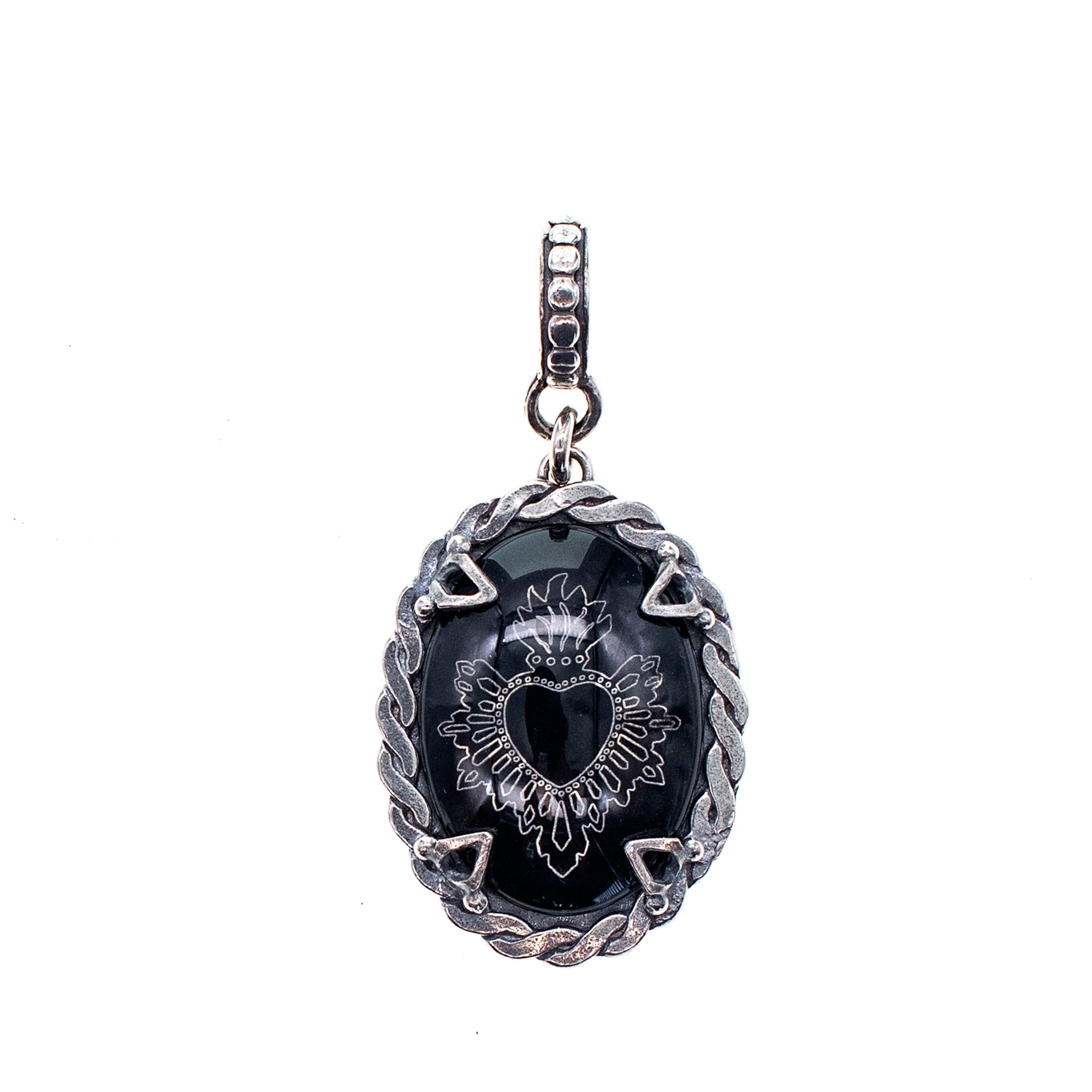 Black Sacred Heart Pendant – Sterling Silver – Gem Kingdom