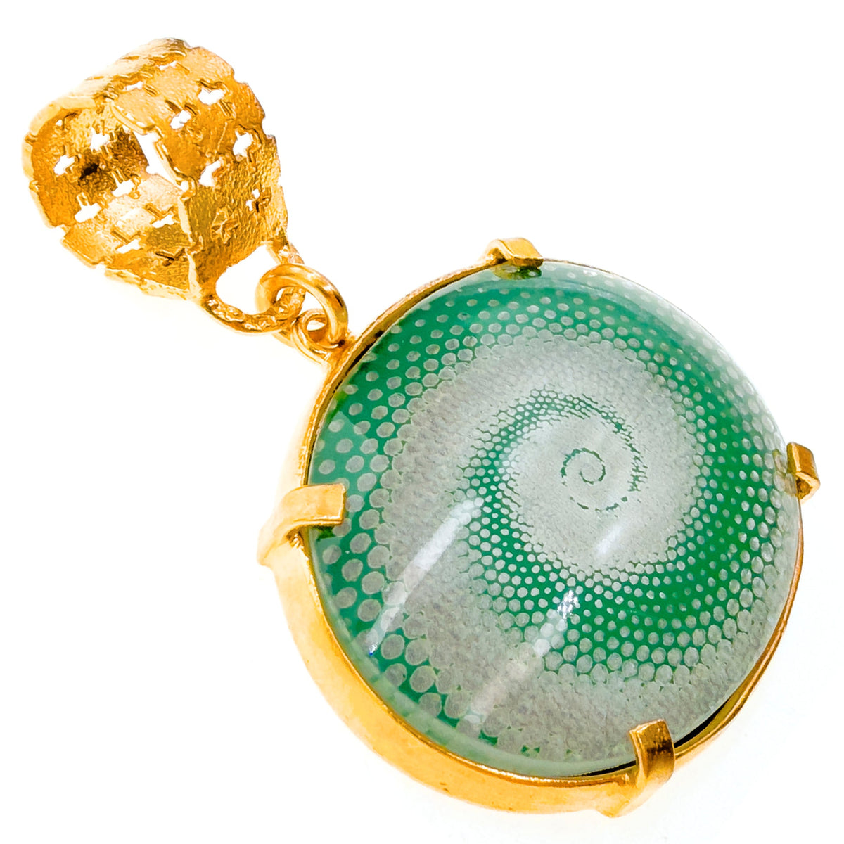 Green Spiral Intaglio Pendant – Gold Plated – Gem Kingdom