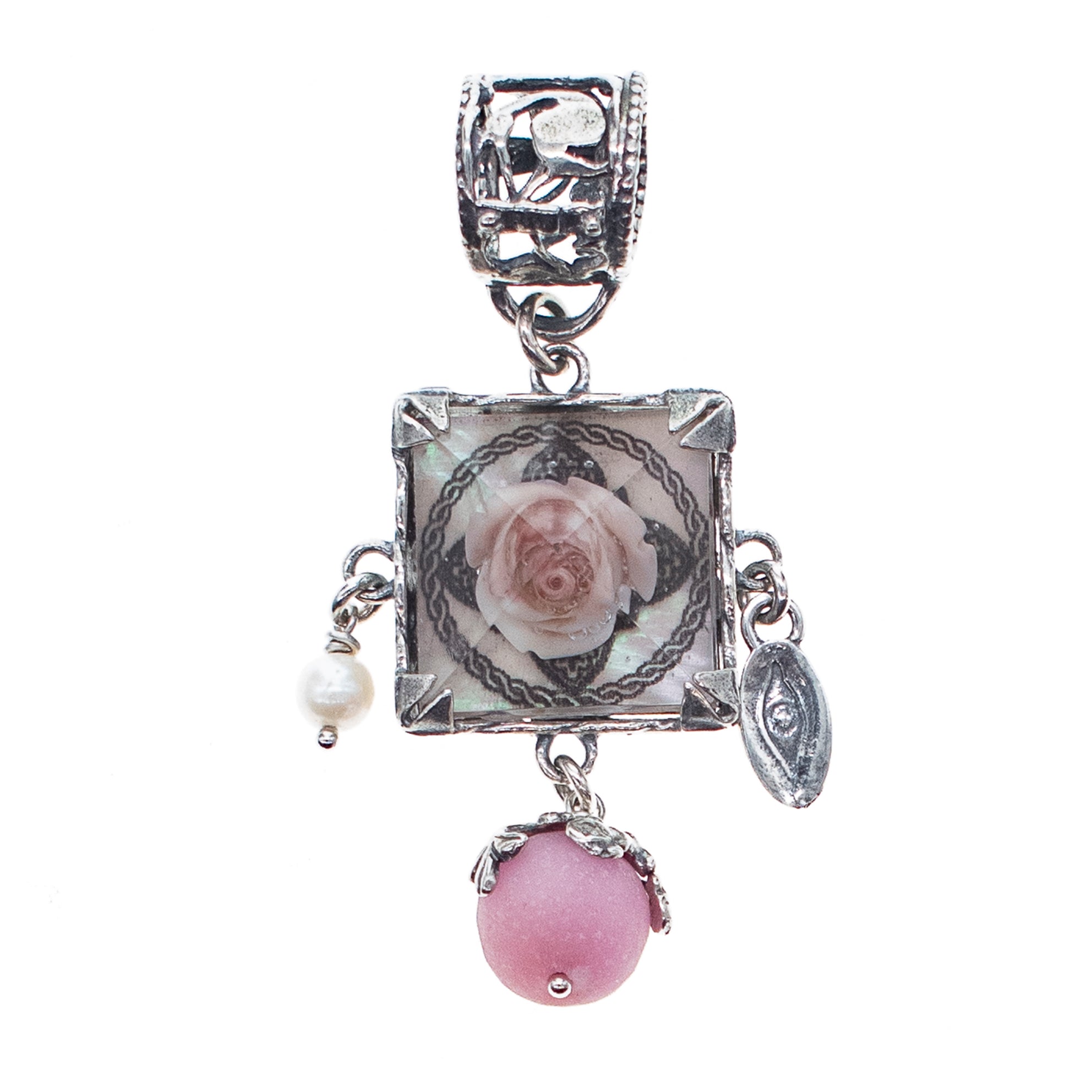 Pyramid Pink Rose Resin Pendant – Sterling Silver – Gem Kingdom