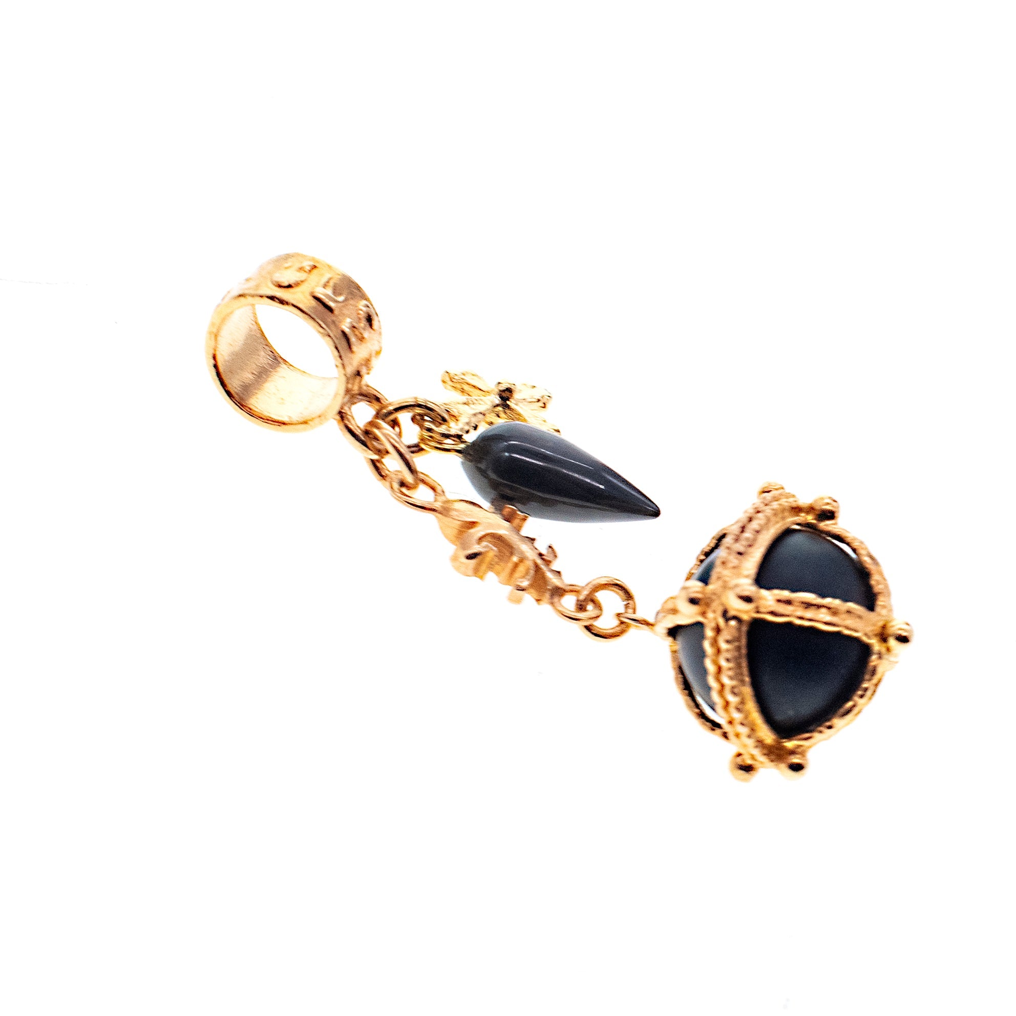 18K gold plated black onyx royal orb pendant with mother of pearl drop