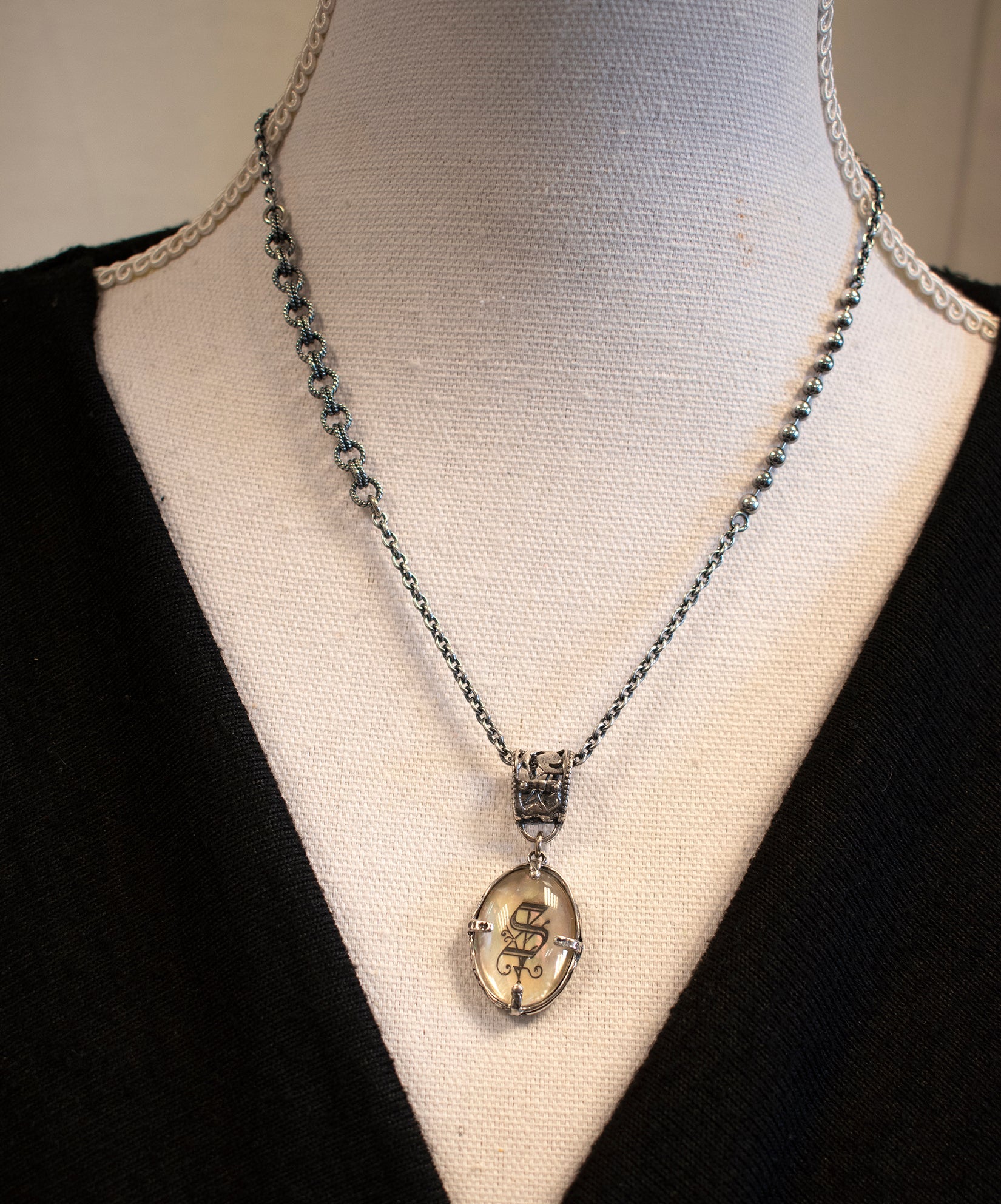 Sterling Silver Mother Of Pearl Monogram Necklace – Sterling Silver – Gem Kingdom