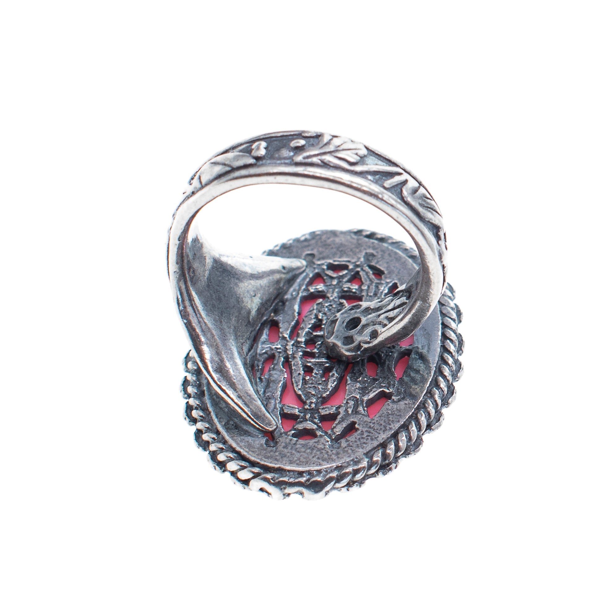 Pink Engraved Mother-Of-Pearl Ring – Sterling Silver – Gem Kingdom