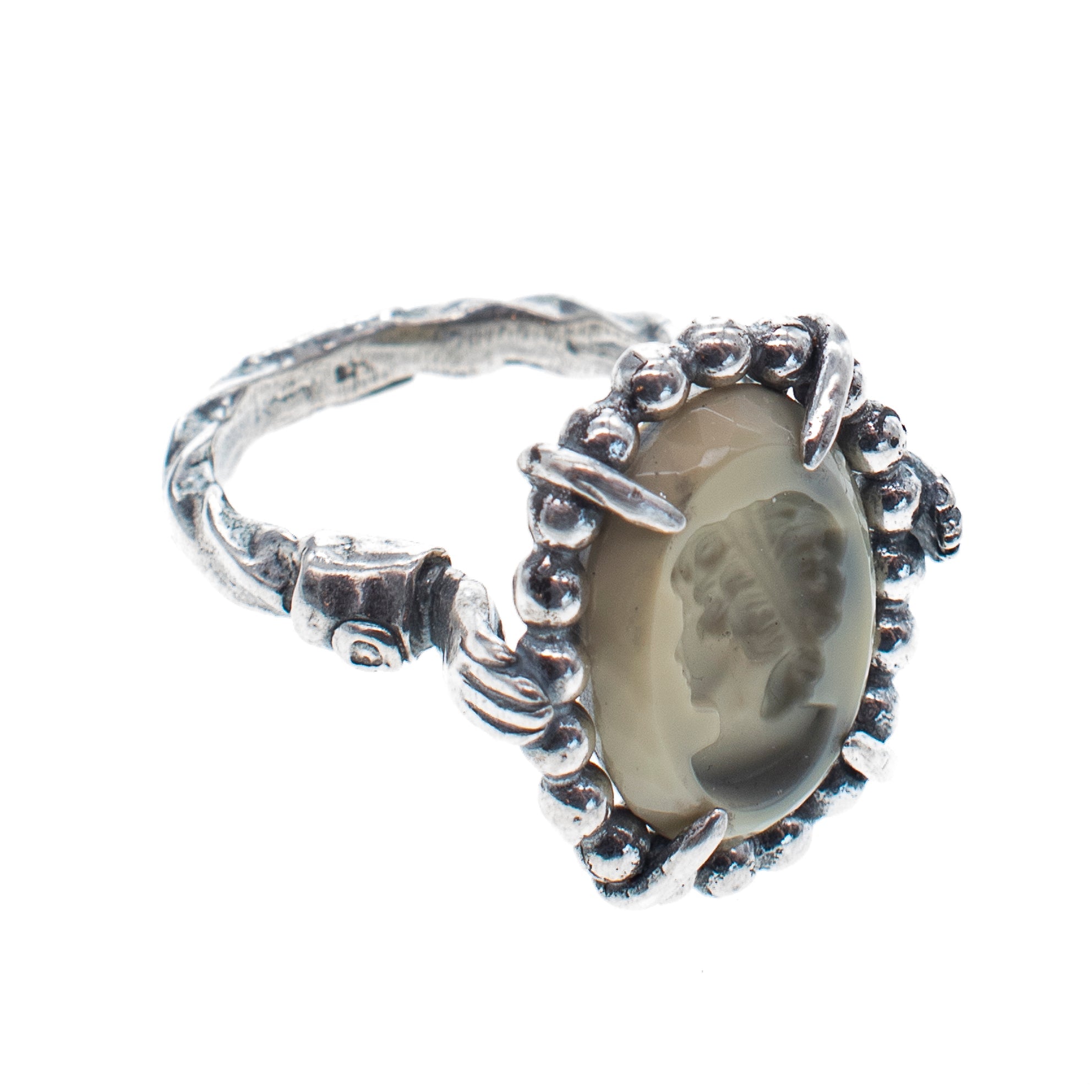 Green Oval Cameo Ring – Sterling Silver – Gem Kingdom