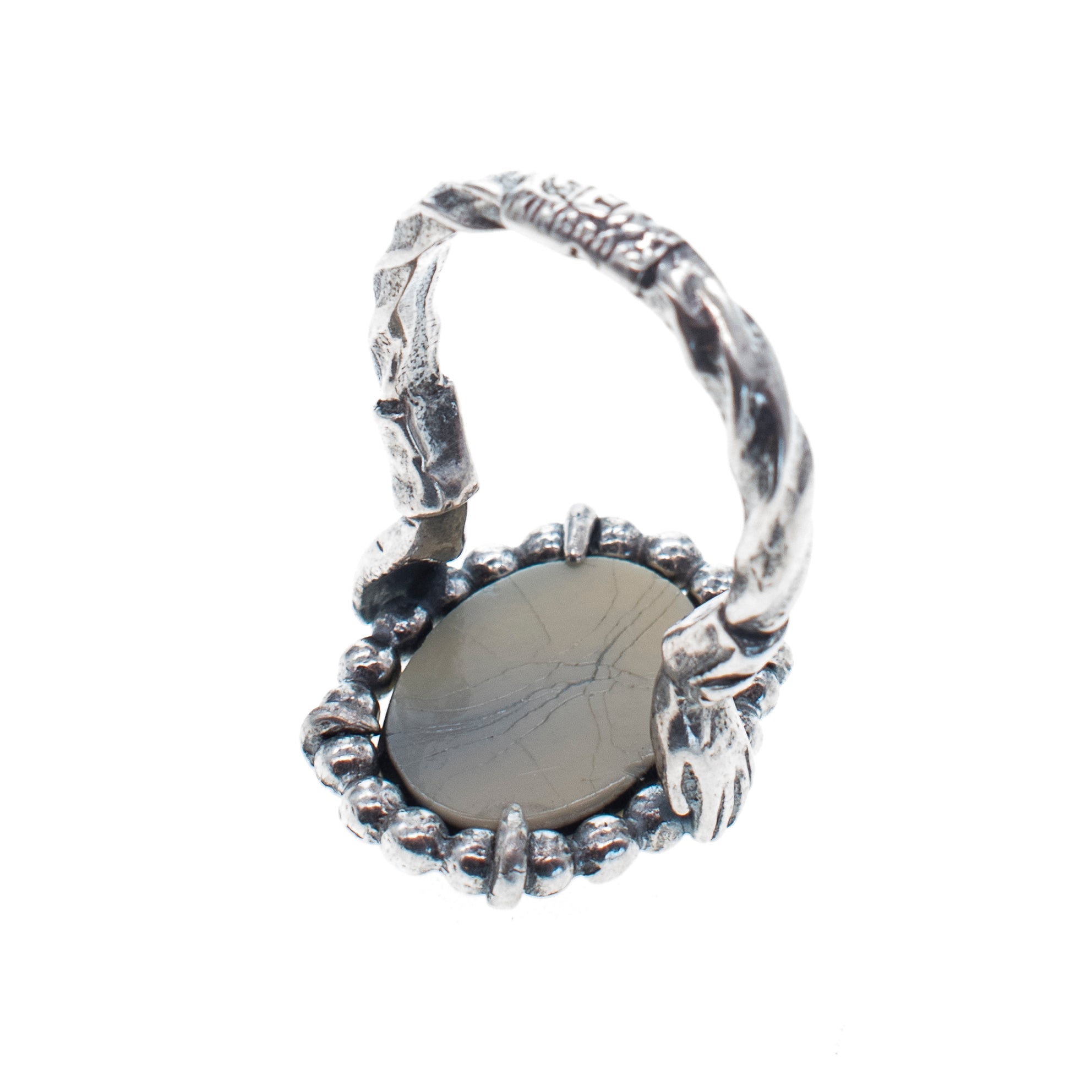 Green Oval Cameo Ring – Sterling Silver – Gem Kingdom