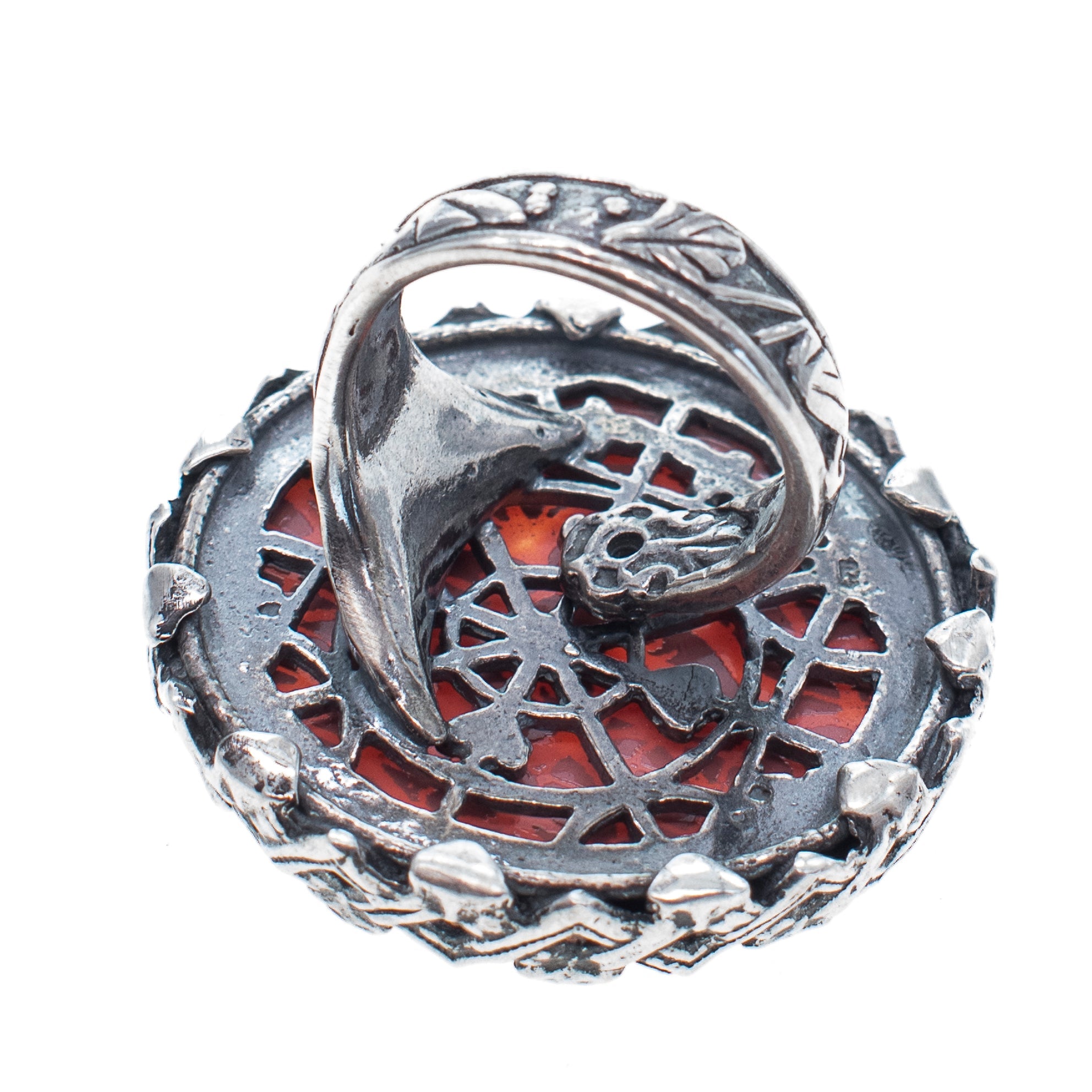 Pink Engraved Mirrored Glass Stone Ring – Sterling Silver – Gem Kingdom